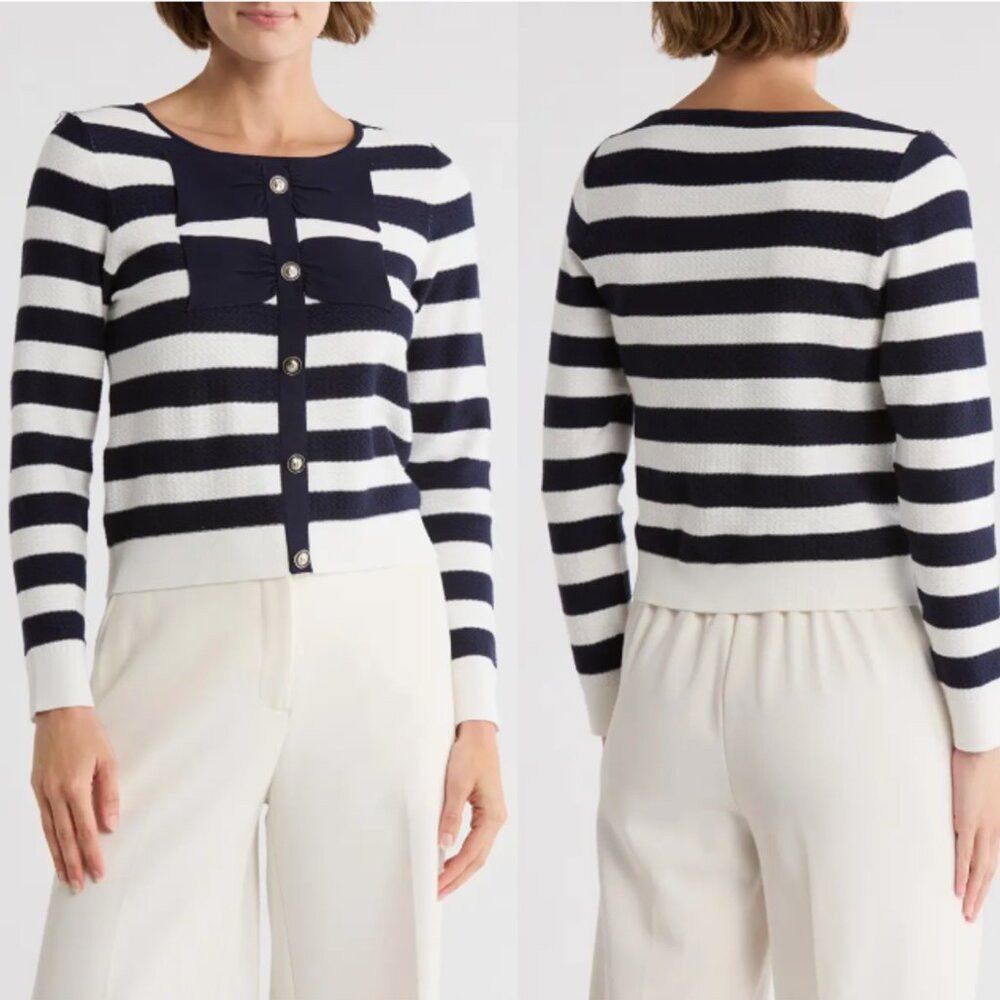 Adrianna Papell NWT New $109 Adrianna Papell Contrast Tipped Bow Sweater Si Size S / US 4 / IT 40 - 1 Thumbnail