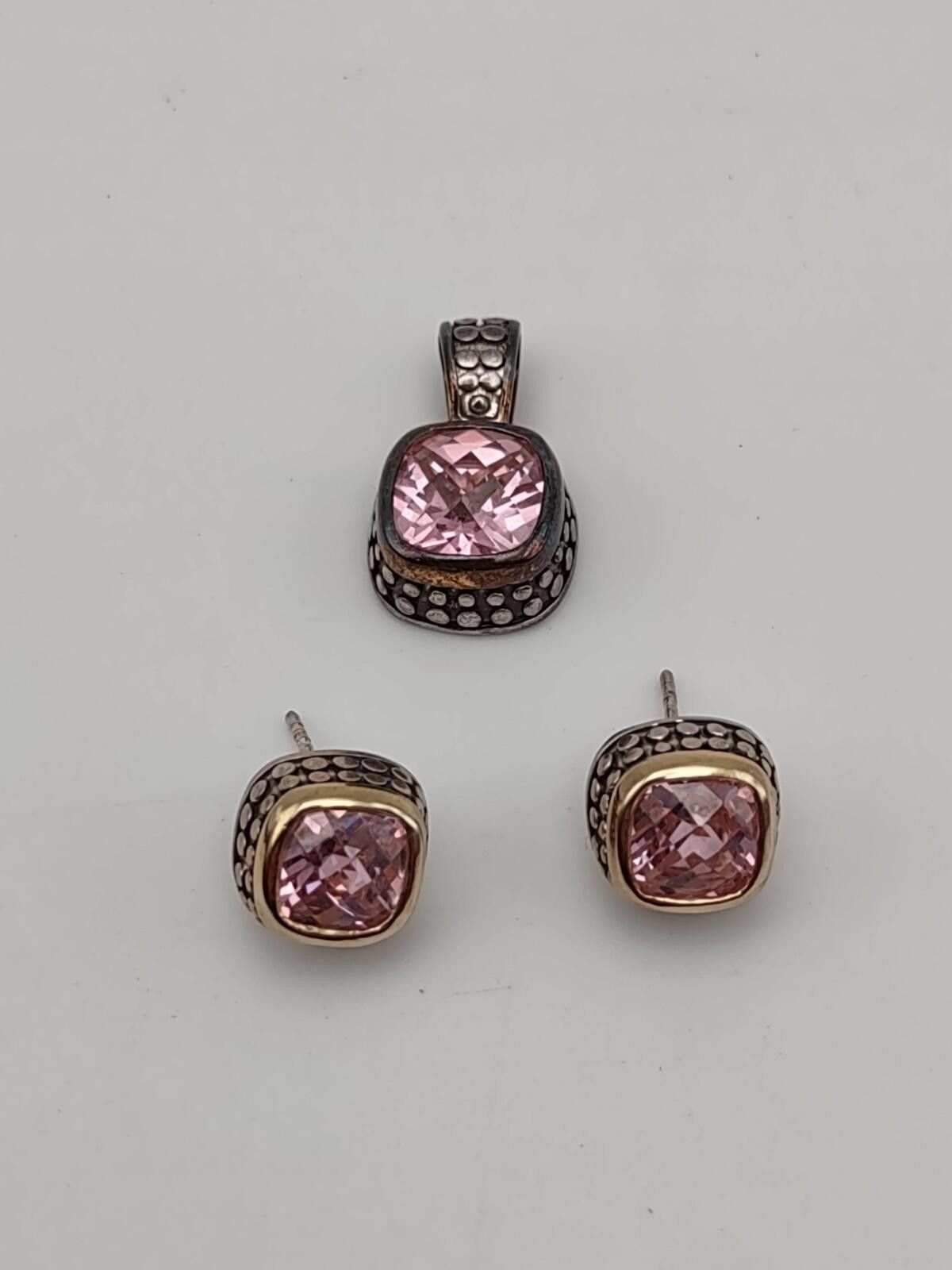 The Unbranded Brand Sterling 925 Pink CZ Stud Earrings Pendant Set Size ONE SIZE - 1 Thumbnail