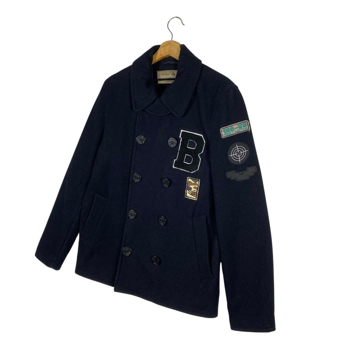 Other × Zara ZARA MAN Wool Heavy Peacoat With Patches S Size Size US S / EU 44-46 / 1 - 3 Thumbnail