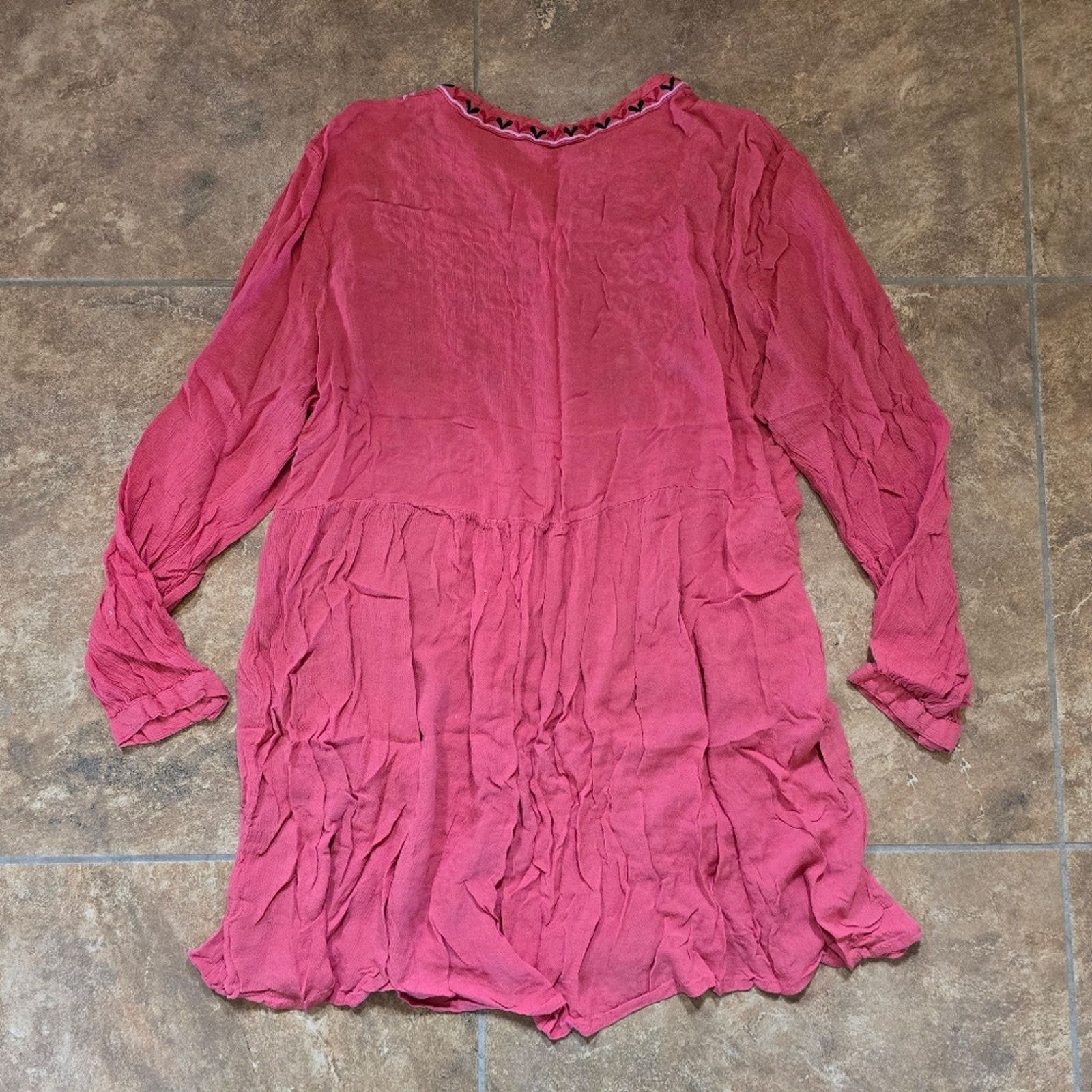 Other Dark Pink Detailed Long Sleeve Blouse Size ONE SIZE - 2 Thumbnail