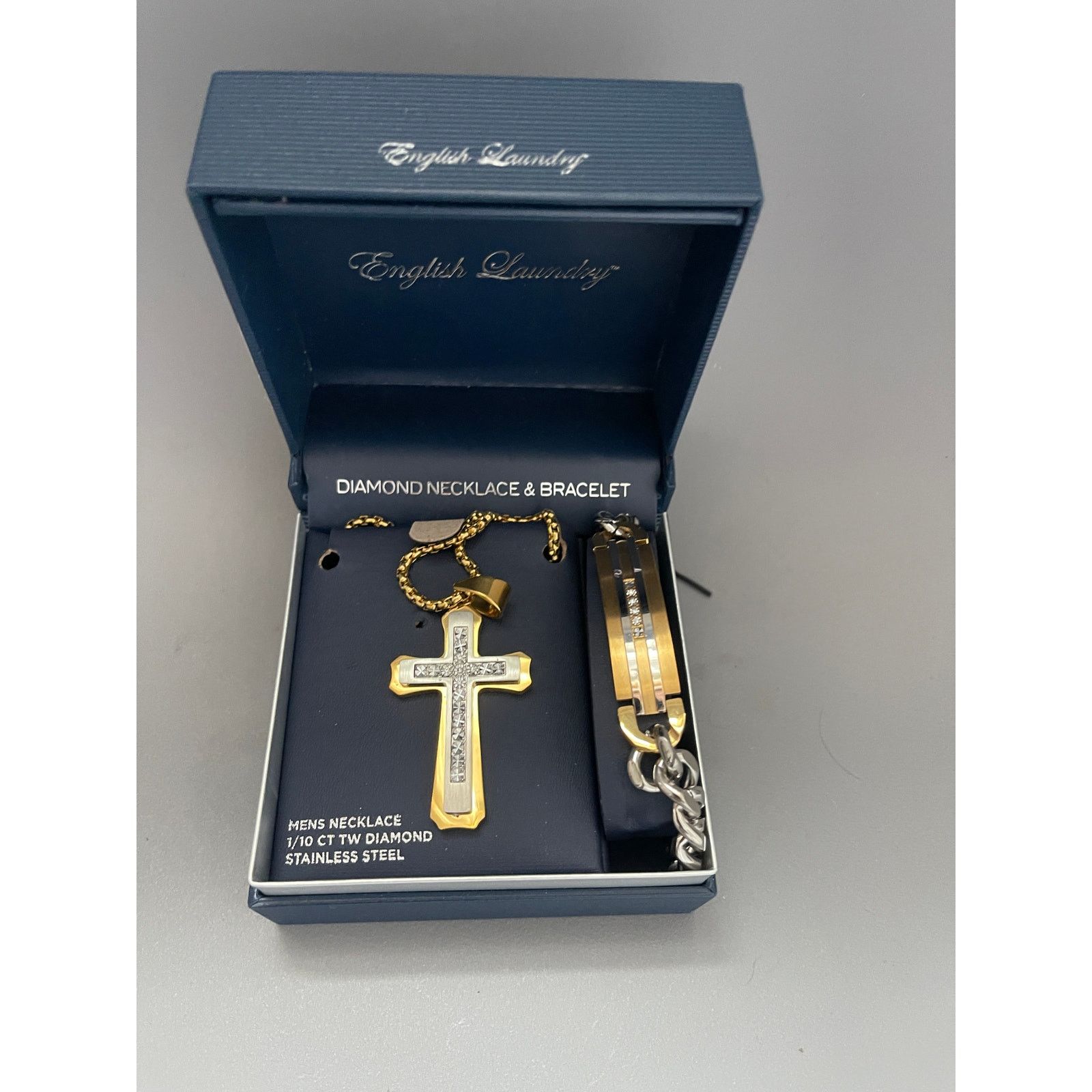 English Laundry Gold Stainless Steel Diamond Cross Jewelry, Men's