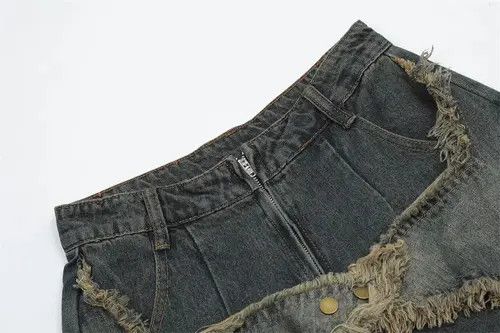 Japanese Brand Star embroidery patchwork wide-leg distressed jeans y2k Size US 34 / EU 50 - 3 Thumbnail