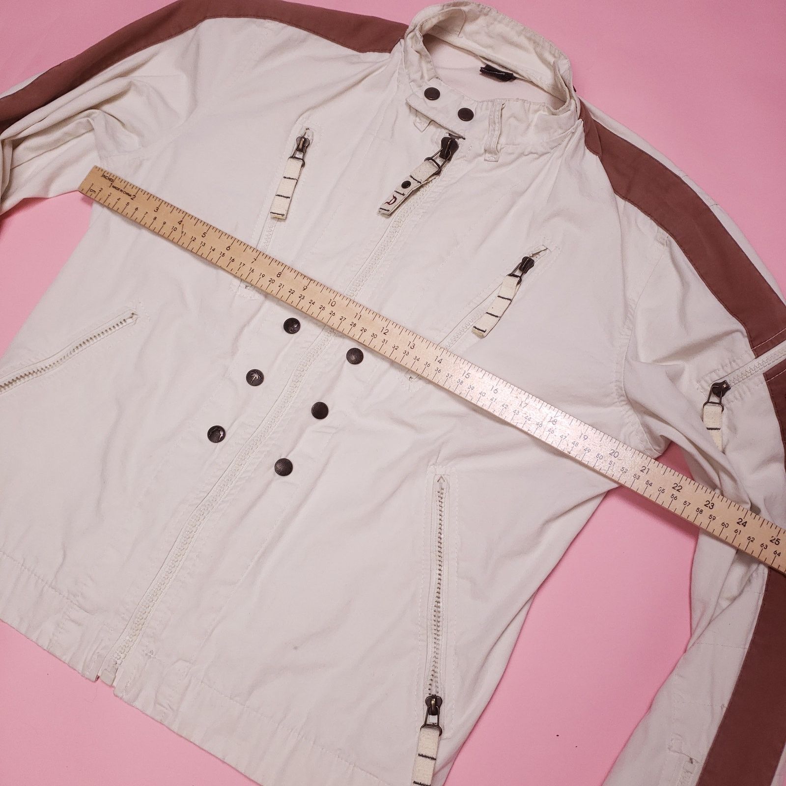 Diesel Vtg Diesel 90s white/ brown lightwght Mens racer jacket Size US L / EU 52-54 / 3 - 6 Thumbnail