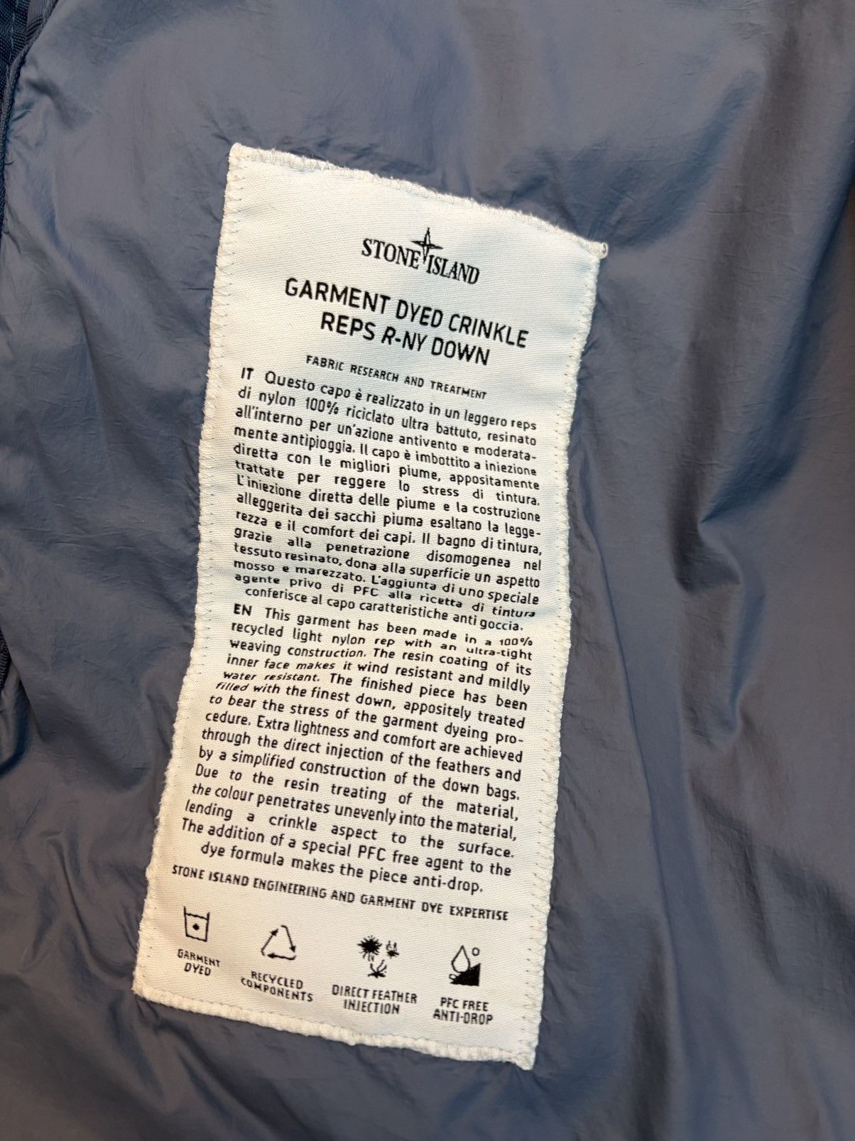 Stone Island Stone Island Blue Crinkle Reps Down Jacket Size US S / EU 44-46 / 1 - 5 Thumbnail