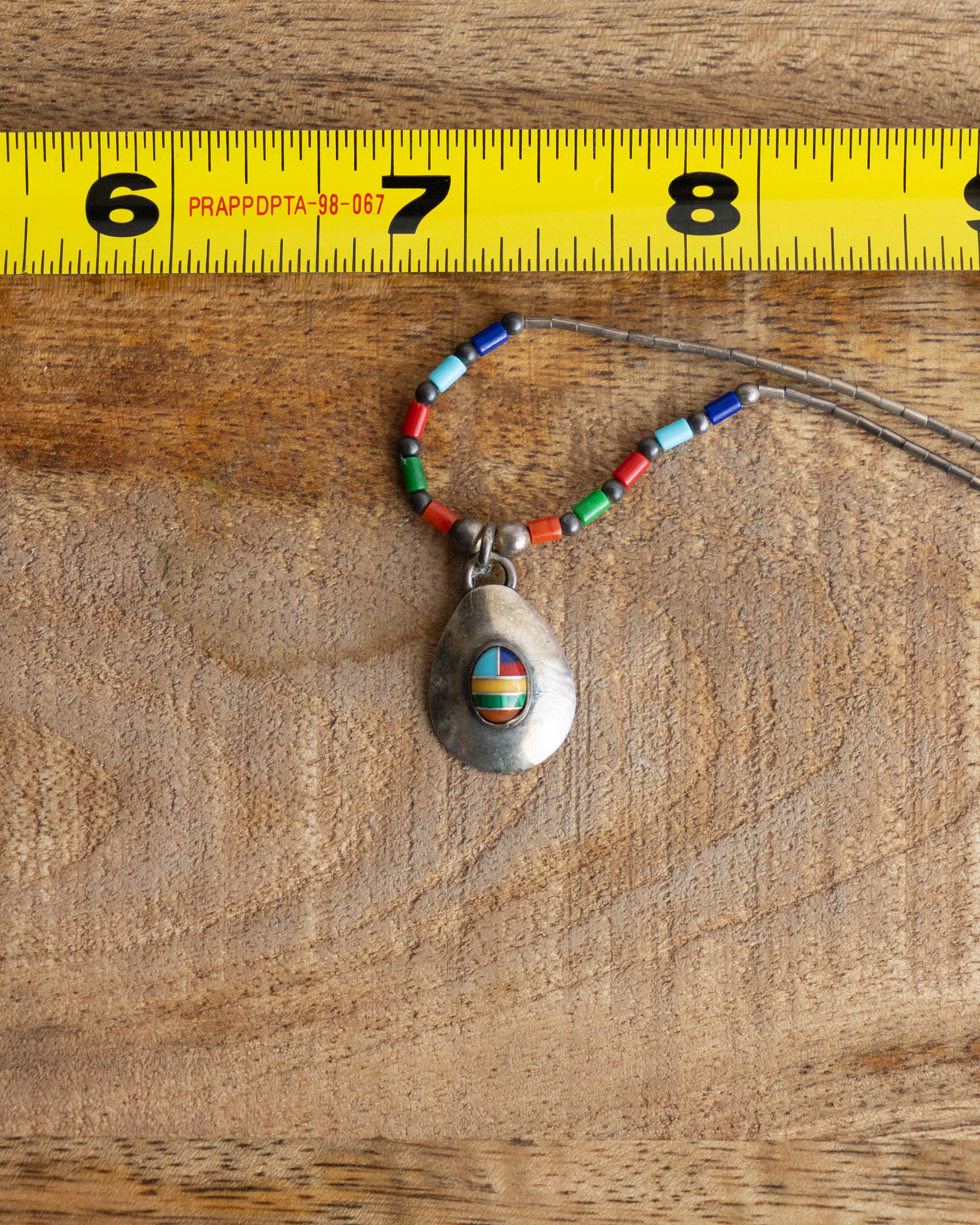 Jewelry Vintage Native American Zuni Necklace Sterling Silver Inlay Size ONE SIZE - 5 Thumbnail