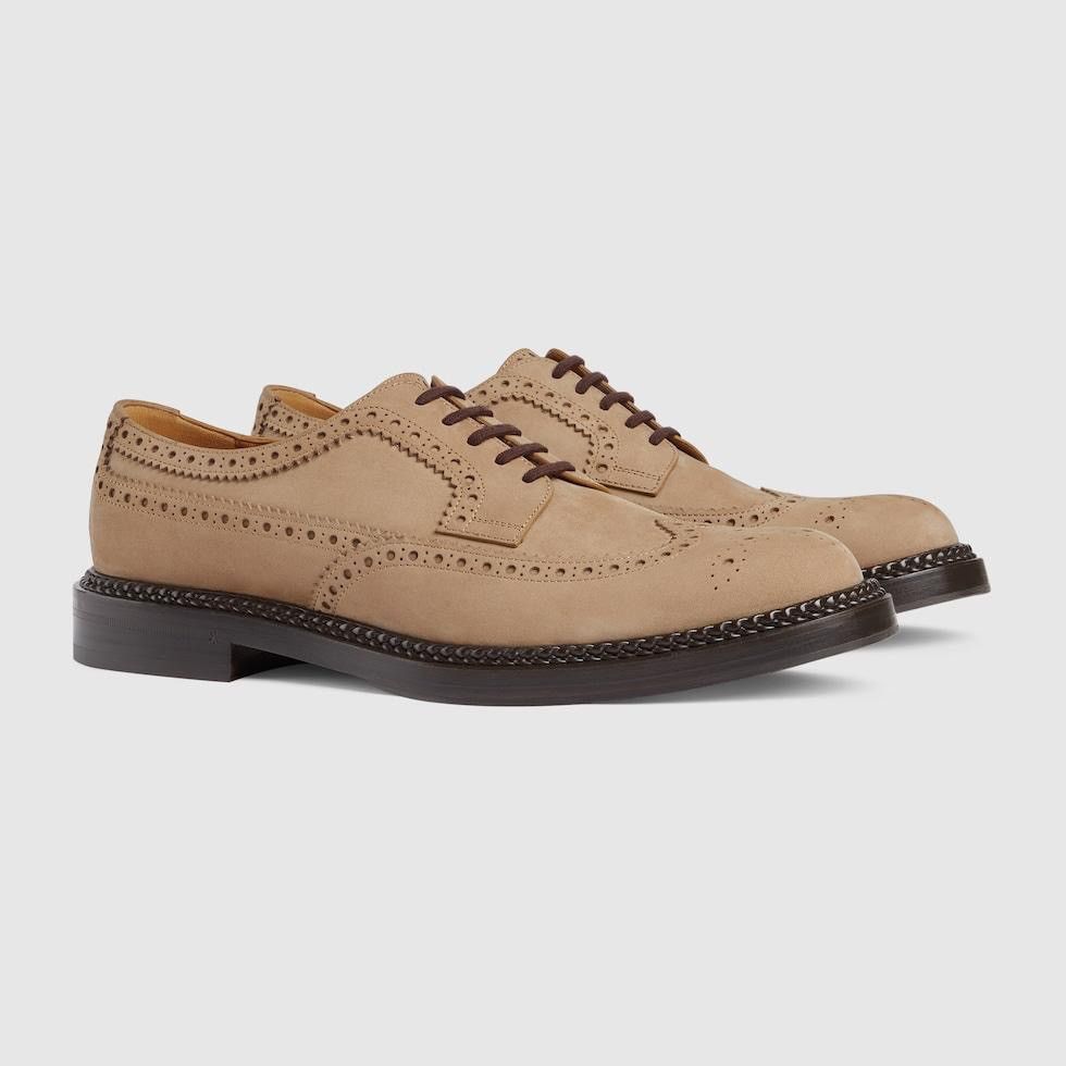 image of Gucci Lace Up Brogue Shoes in Beige, Men's (Size 12)