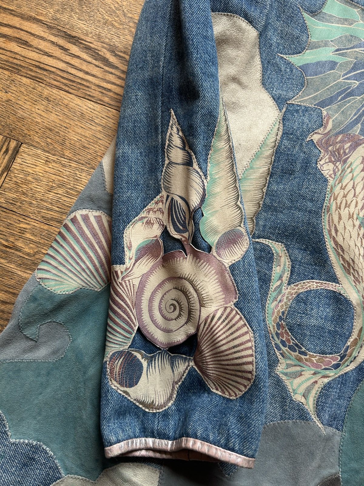 Roberto Cavalli 1970s Mermaid Patchwork Leather and Denim Blazer Size US S / EU 44-46 / 1 - 6 Thumbnail