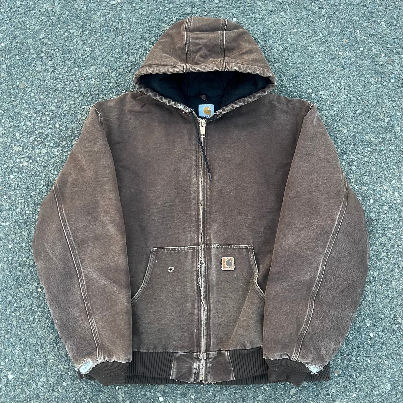 image of Crazy Faded Carhartt Brown Work Wear Hooded Jacket, Men's (Size 2XL)