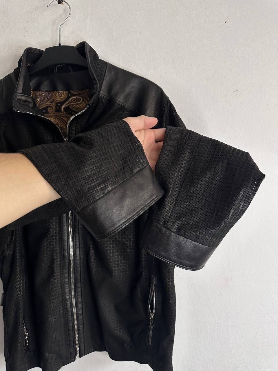 Other Latini Luxury Black Leather Jacket Paisley Silk Lining Size US XL / EU 56 / 4 - 6 Thumbnail