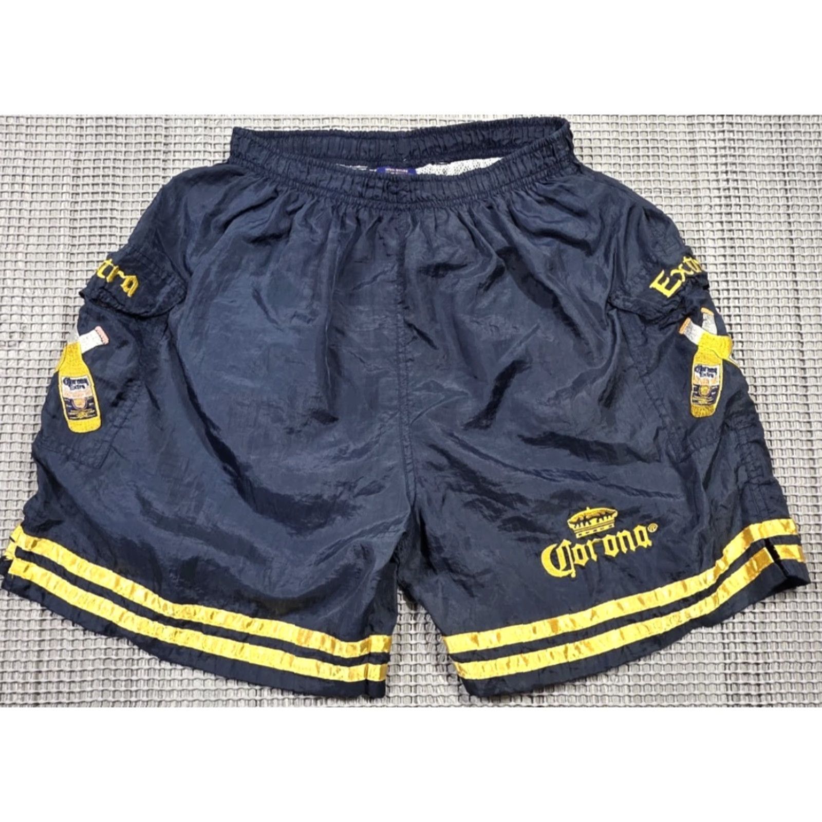 Vintage VINTAGE Corona Extra Beer Embroidered Cargo Swim Trunks M Navy Blue Gold Cerveza Rare Size US 31 - 2 Thumbnail