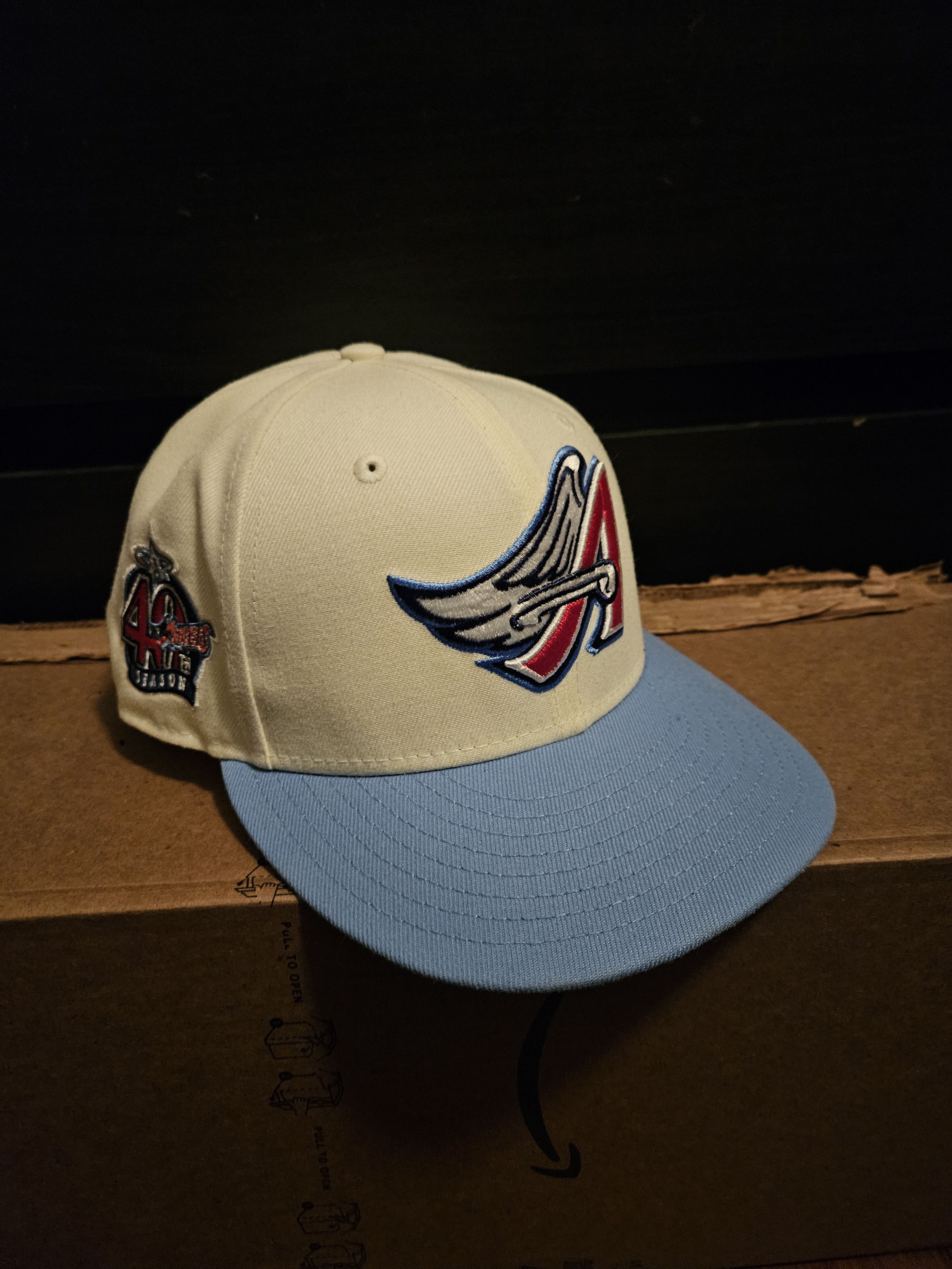 image of New Era Los Angeles Angels Hat 7 1/4 in Cream, Men's