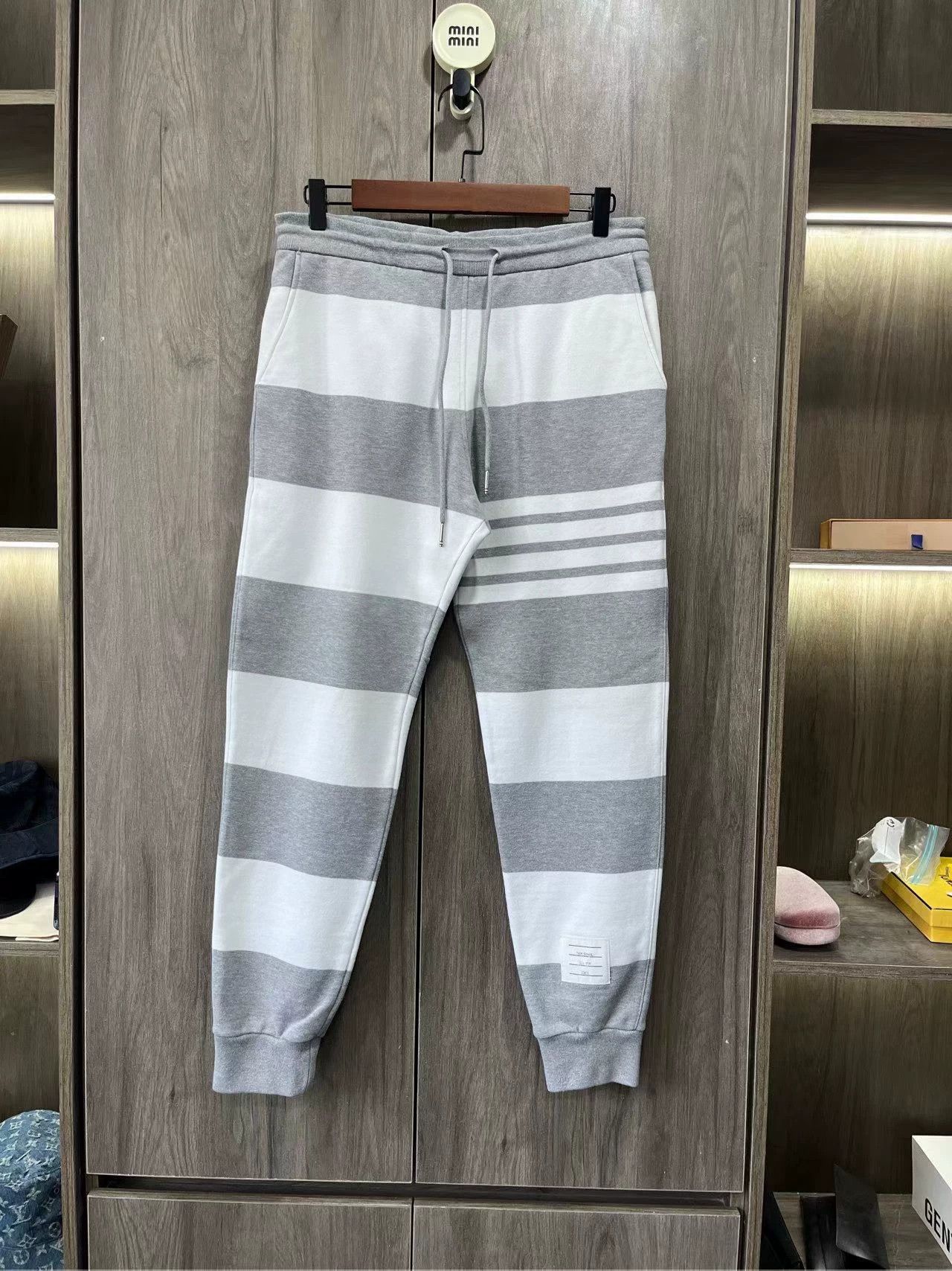 Thom Browne TB White Grey Stripe 4-Bar Trousers Size 1