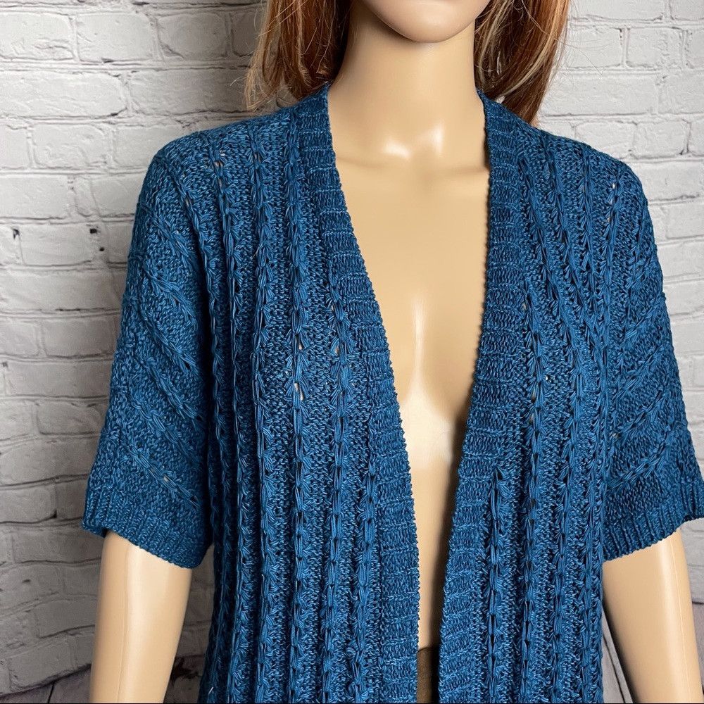 Chicos Chico's Blue Open Front Short Sleeve Knit Cardigan Size 2 U Size M / US 6-8 / IT 42-44 - 2 Thumbnail