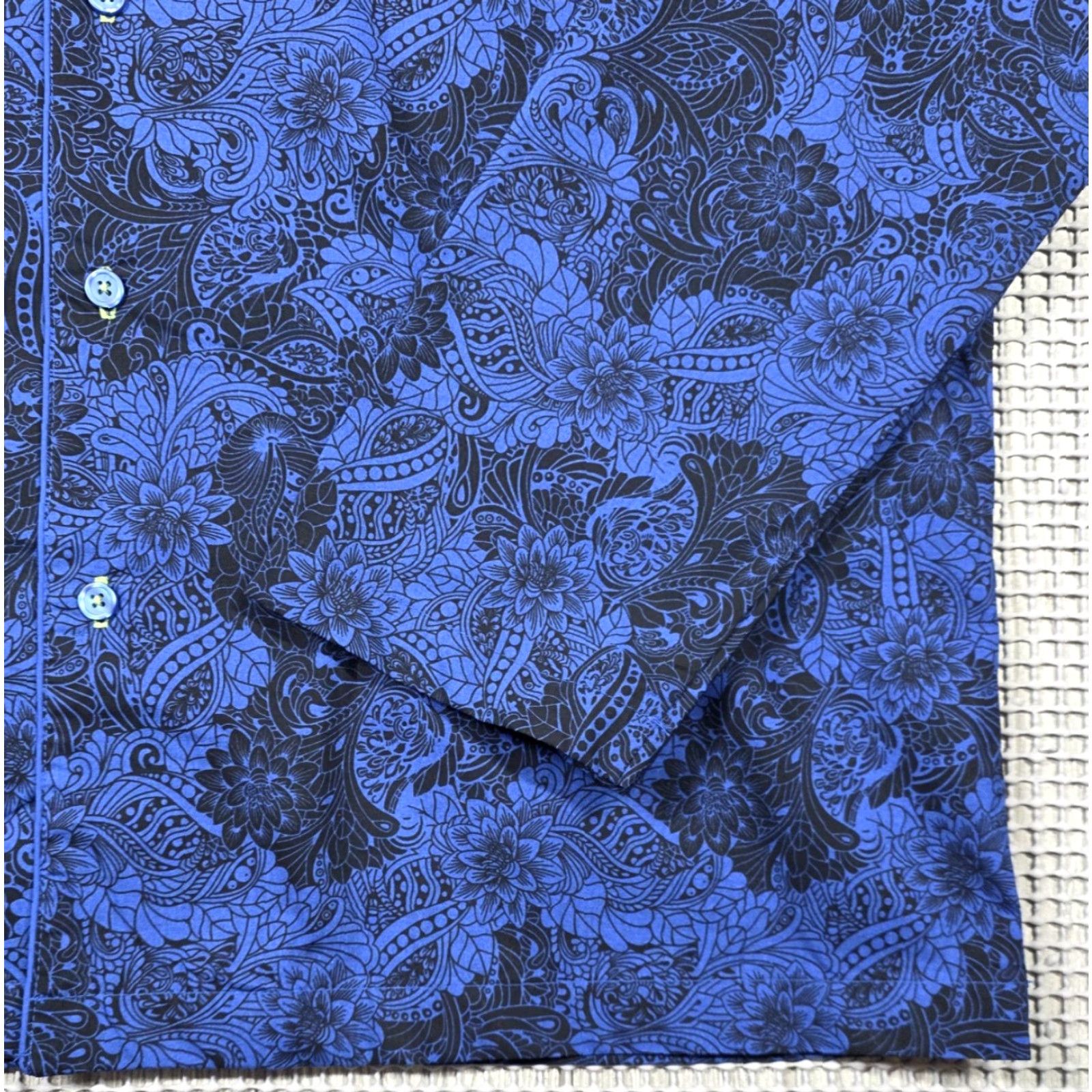 Robert Graham Robert Graham Pajama Top Shirt XL Cotton Button Up Royal Blue & Black Floral AOP Paisley Modern Sleepwear Men Size US XL / EU 56 / 4 - 4 Thumbnail