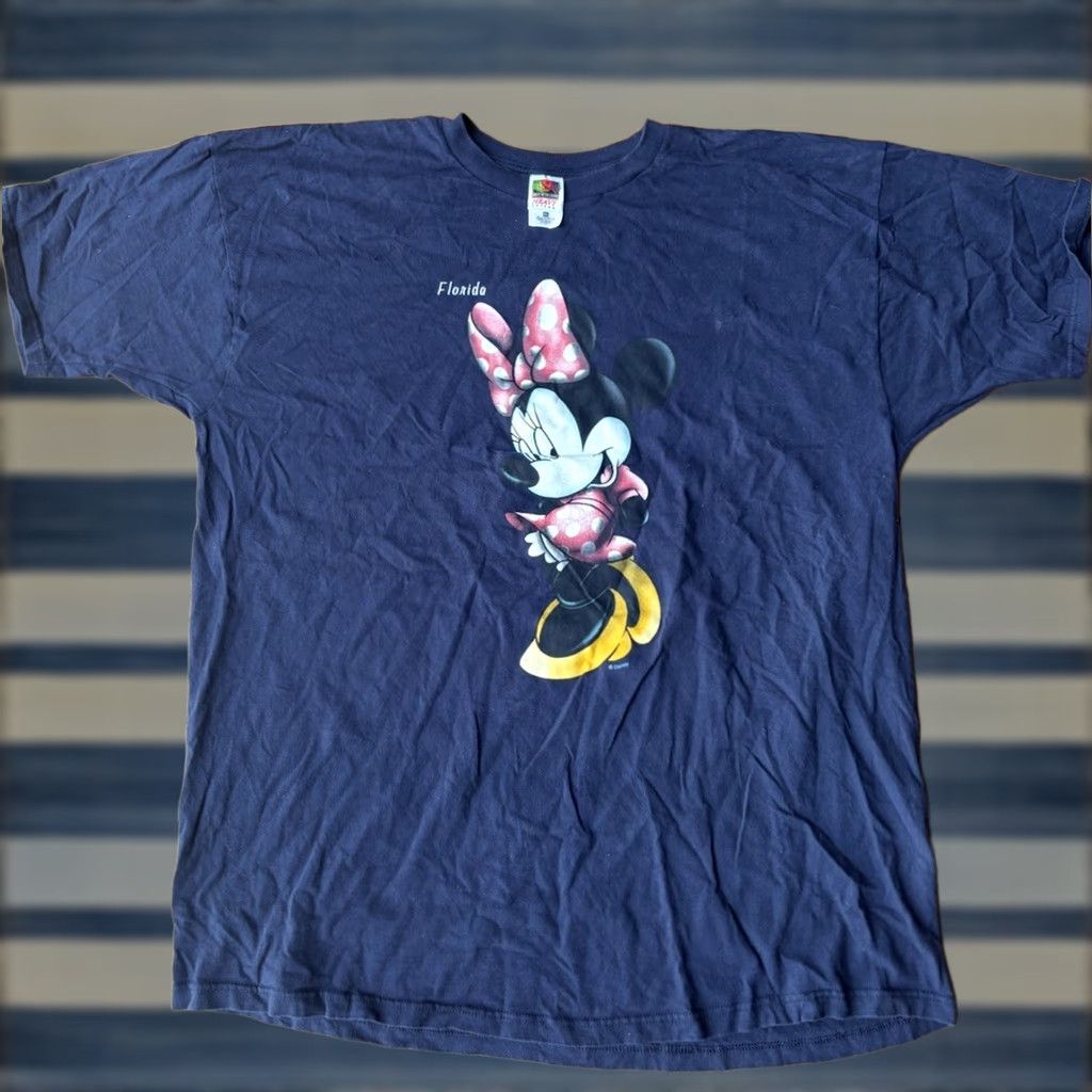 Fruit Of The Loom VINTAGE Minnie Mouse Florida Disney T-Shirt 3XL Men Blue Cotton Graphic Print 90s Shirt Mens Size US XXL / EU 58 / 5 - 1 Thumbnail