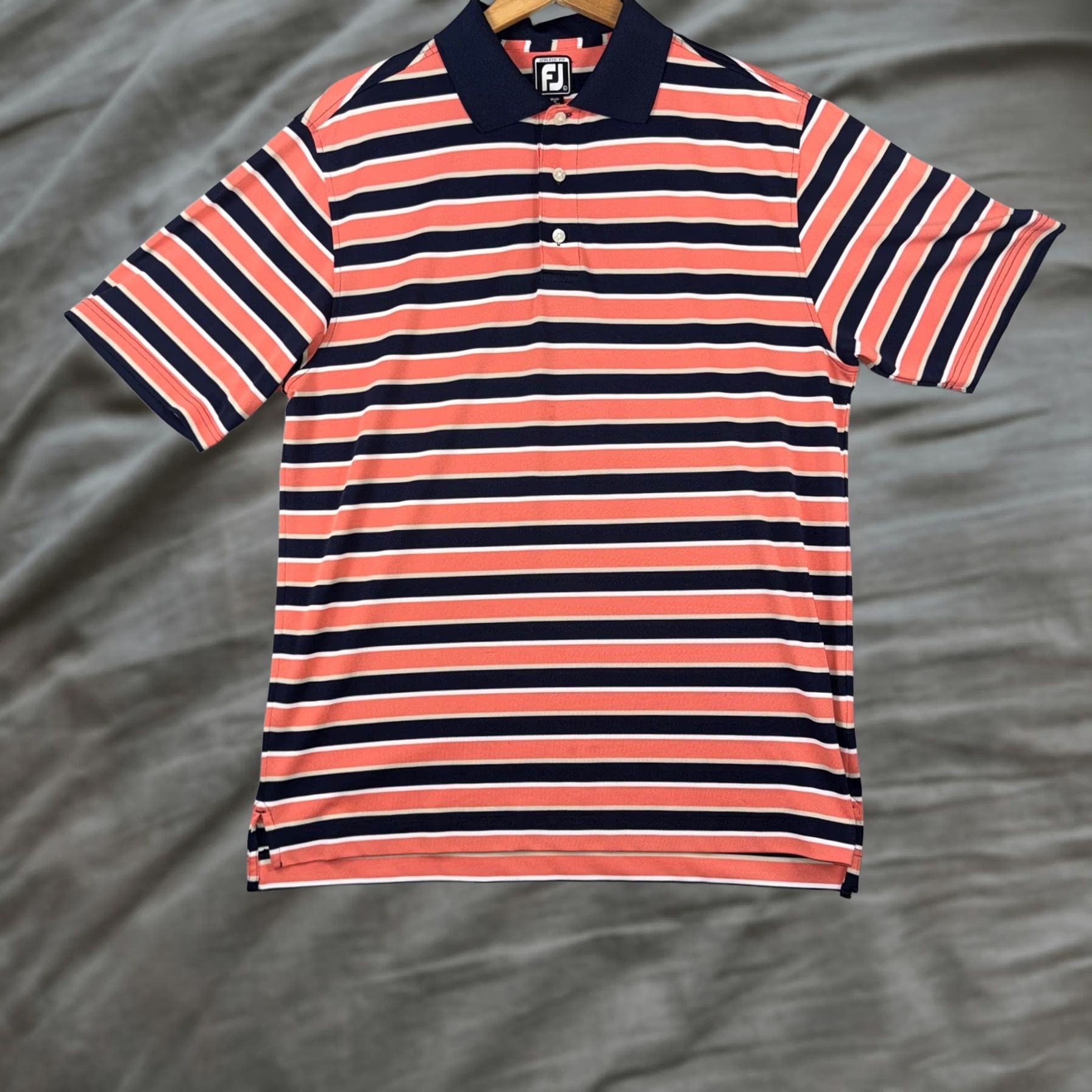 Footjoy FootJoy Polo Shirt Golf Athletic Fit Performance Mens Large Blue Stripe Size US L / EU 52-54 / 3 - 1 Thumbnail