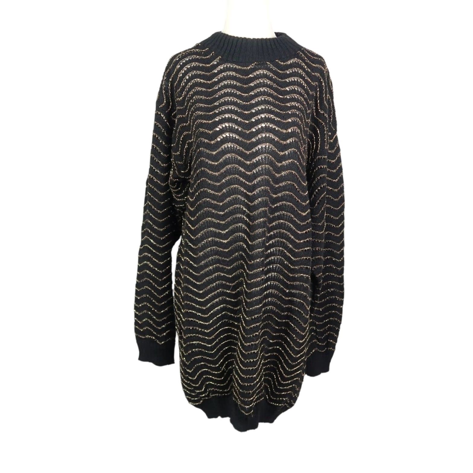 Vintage VINTAGE Village Fair Black Metallic Gold Wavy Stripe Tunic Sweater XL Long Sleeve Women Size XL / US 12-14 / IT 48-50 - 2 Thumbnail