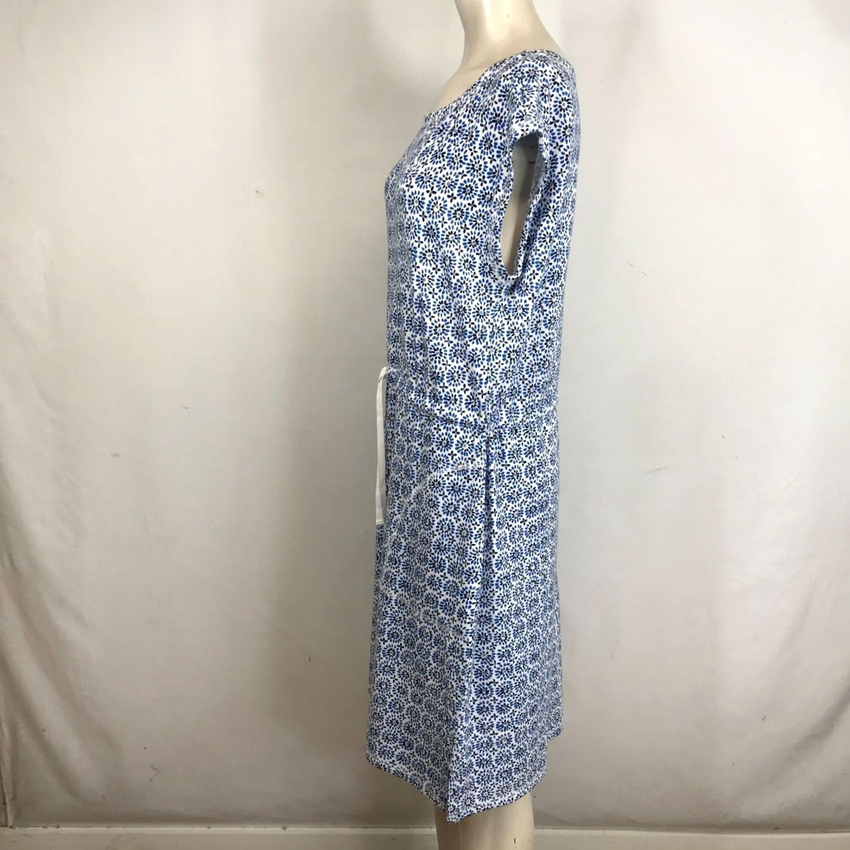 Talbots TALBOTS T BY TALBOTS DRESS WOMEN'S MEDIUM BLUE WHITE SHORT SLEEVE DRAWSTRING WAIST Size 32" / US 10 / IT 46 - 6 Thumbnail