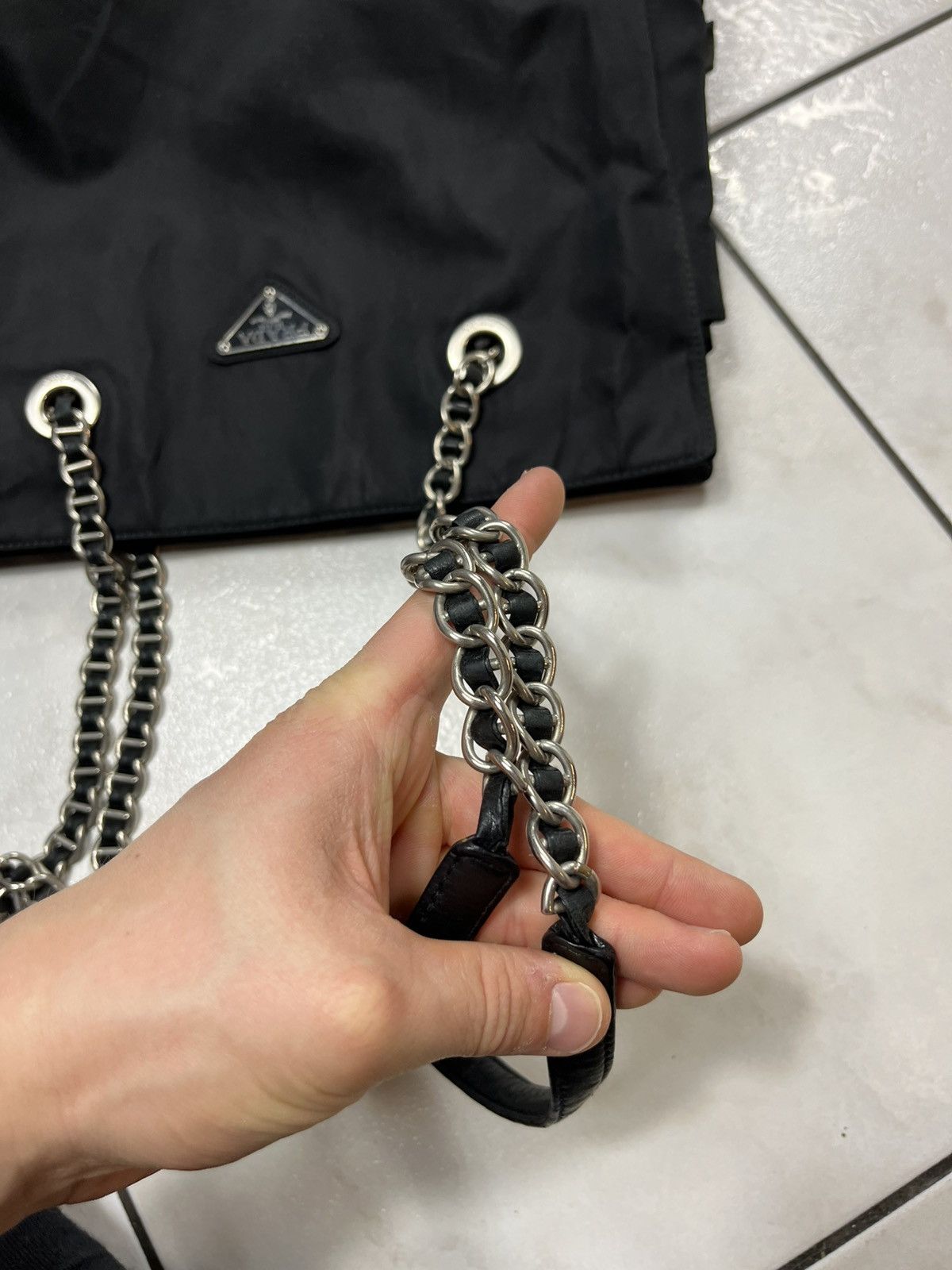 Vintage Prada nylon metal chain handbag tote bag milano