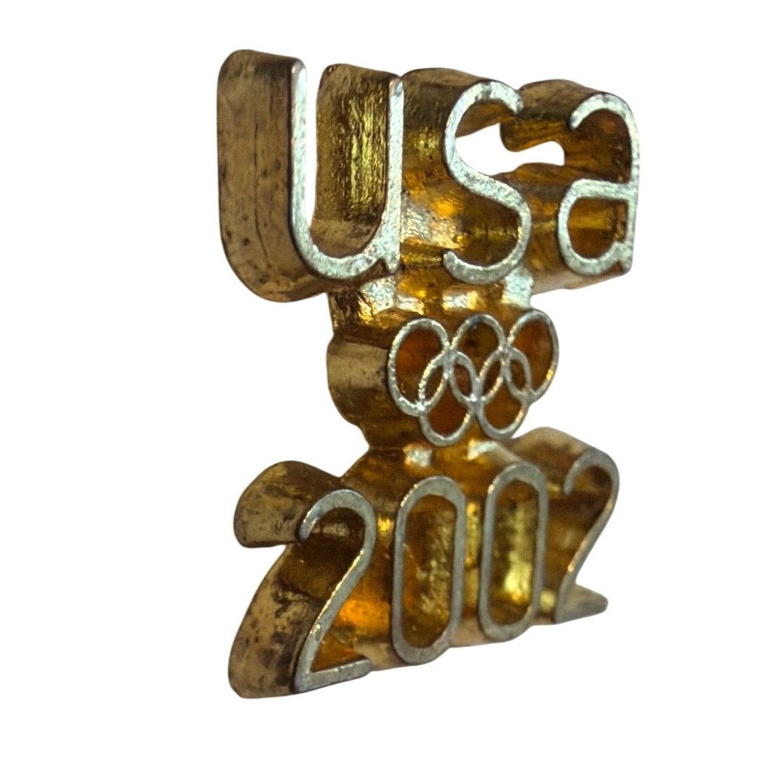 Other Vintage USA 2002 Olympic Gold Tone Metal Lapel Pin Backing S Size ONE SIZE - 2 Thumbnail