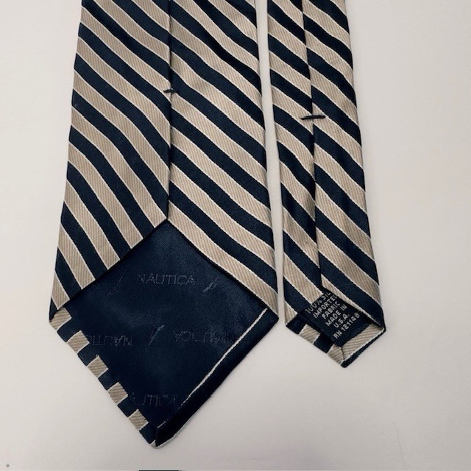 Nautica NAUTICA Men's 100% Silk Wide tie Striped Gold/Black 59 1/2" Size ONE SIZE - 3 Thumbnail