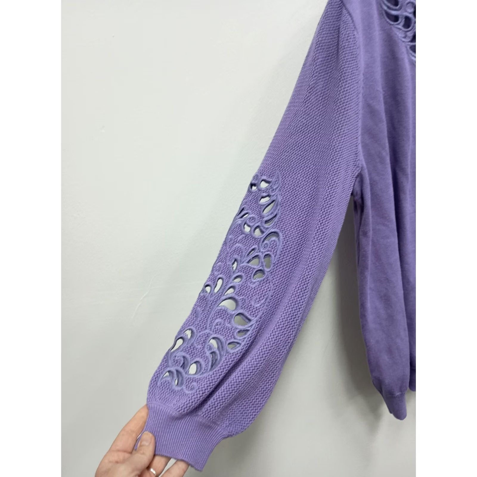 Vintage Roaman's Sweater Size 1X Purple BOHO Embroidered Eyelet Balloon Sleeve Womens Size XL / US 12-14 / IT 48-50 - 6 Thumbnail