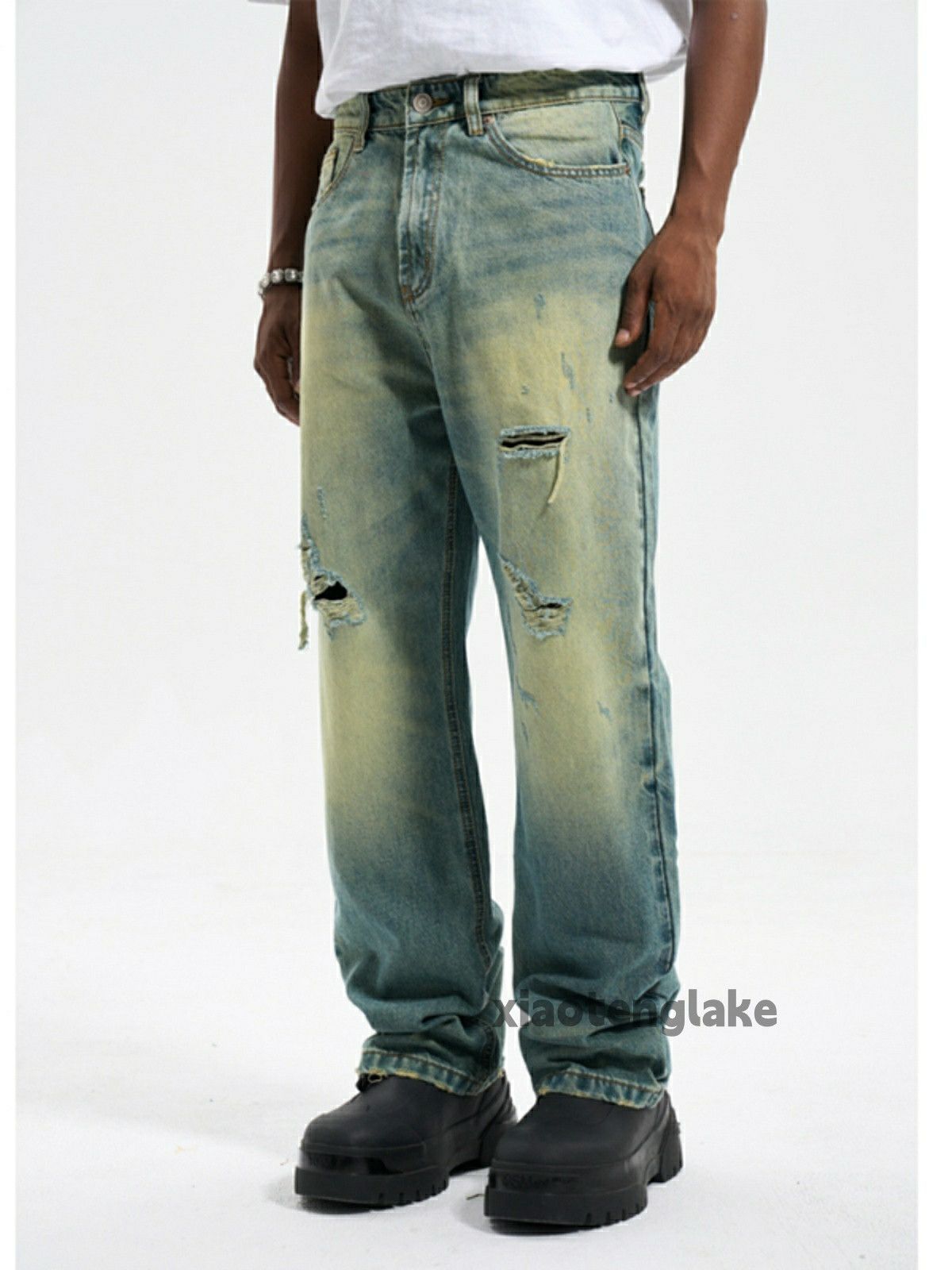 Jean × Vintage washed faded loose baggy skate hiphop damaged jeans Size US 34 / EU 50 - 1 Thumbnail