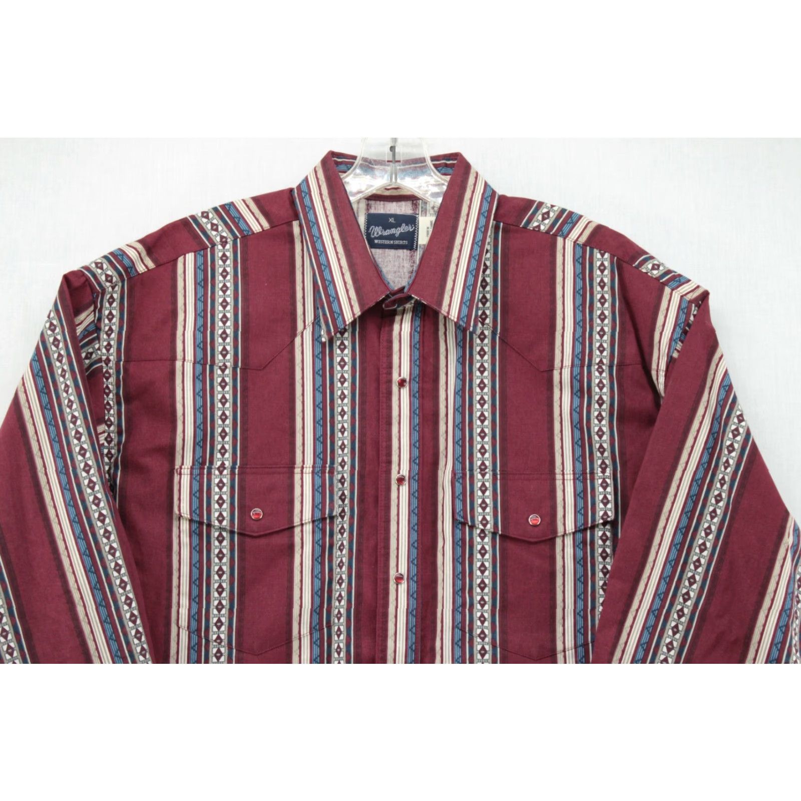 Wrangler VINTAGE Wrangler BrushPopper Shirt Mens XL Red Aztec Long Sleeve Red Pearl Western Size US XL / EU 56 / 4 - 2 Thumbnail