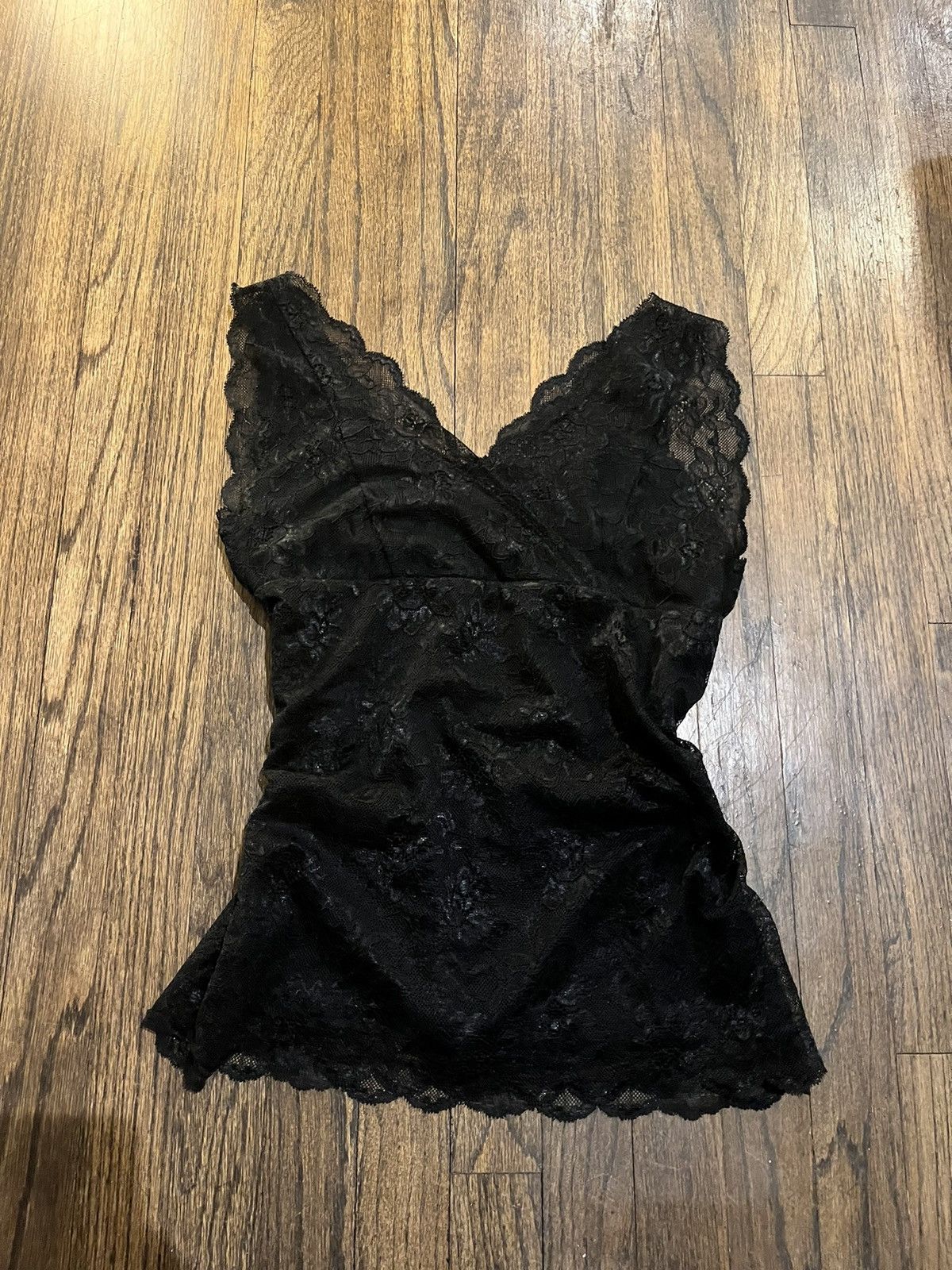 Vintage Black lace low-cut v-neck vintage COLZA top Size L / US 10 / IT 46 - 1 Thumbnail