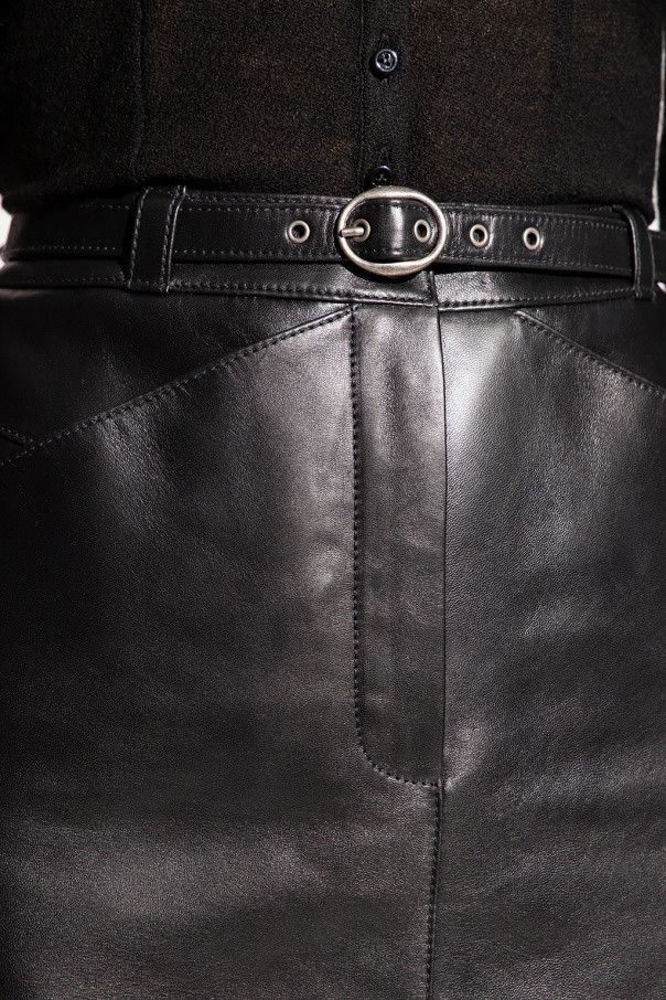 Saint Laurent Paris o1s1wg110325 703990 Midi Skirt in Lambskin in Black Size 26" / US 2 / IT 38 - 5 Thumbnail