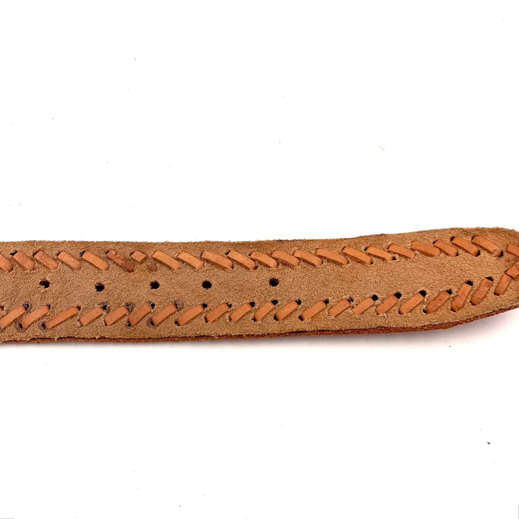 Vintage VINTAGE Belt Mens Brown Leather 44 Size 50" Long 1.9" Wide Two-Tone Laced 70s Size 44 - 8 Thumbnail
