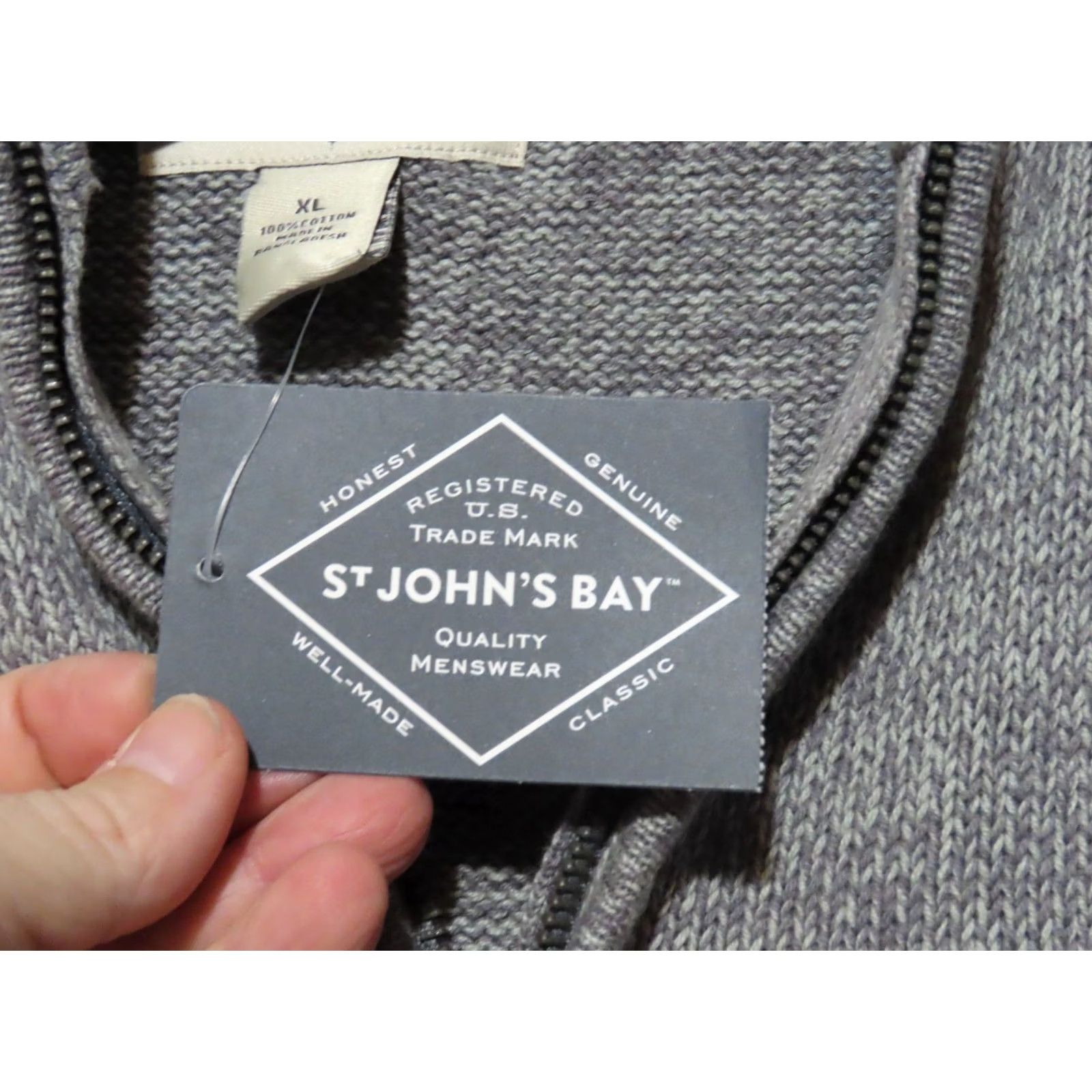 Vintage St. John's Bay Mens XL 1/4 Zip Pullover Sweater Thick Knit Gray Marl NWT Pullover Knit Mock Neck Zipper Button Pattern Solid Accessories Logo Size US XL / EU 56 / 4 - 6 Thumbnail