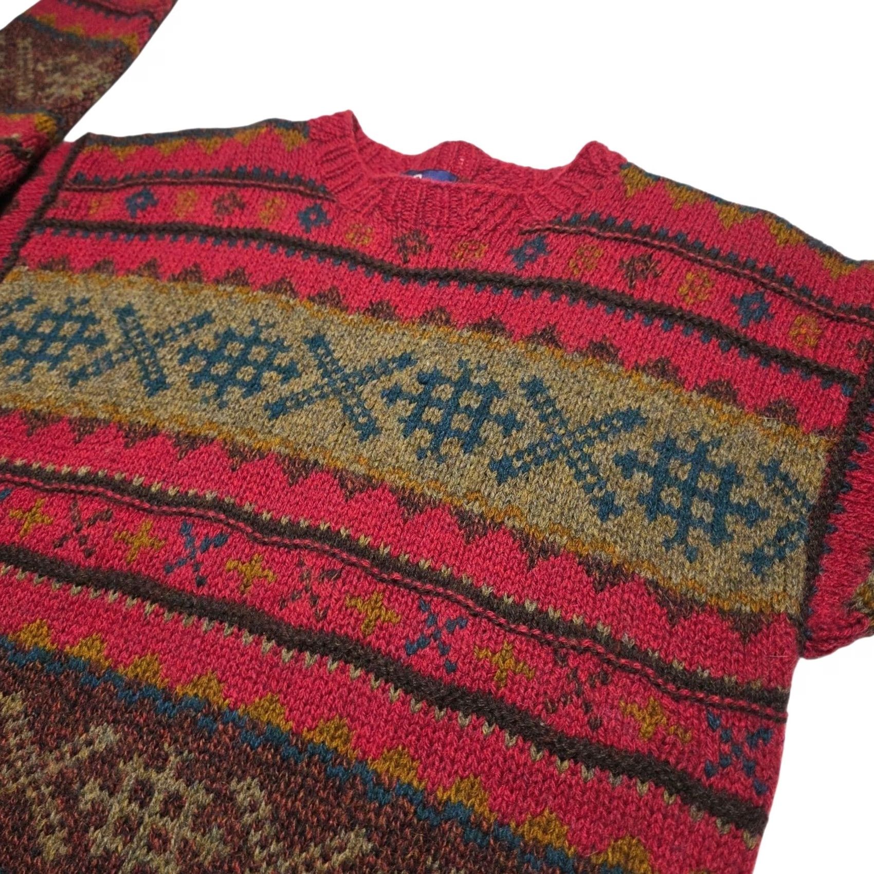 Vintage VINTAGE Woolrich Red Patterned Pure Wool Men's Sweater Size Medium 90s Crew Neck Knit Heavyweight Pullover Long Sleeve Regular Mens Size US M / EU 48-50 / 2 - 3 Thumbnail