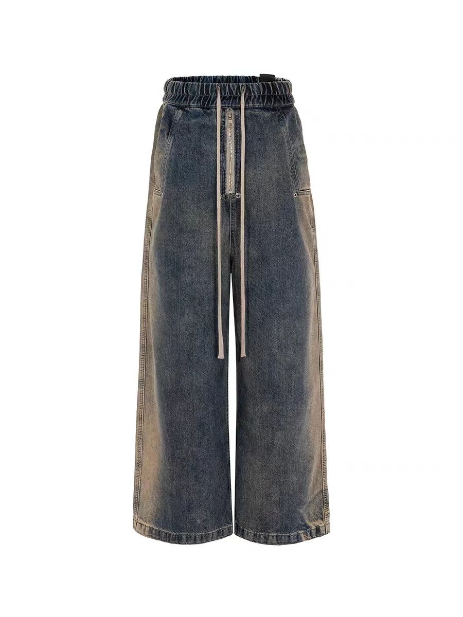 Japanese Brand × Jean Retro wash gradient drawstring work wide leg jeans Size US 34 / EU 50 - 5 Thumbnail