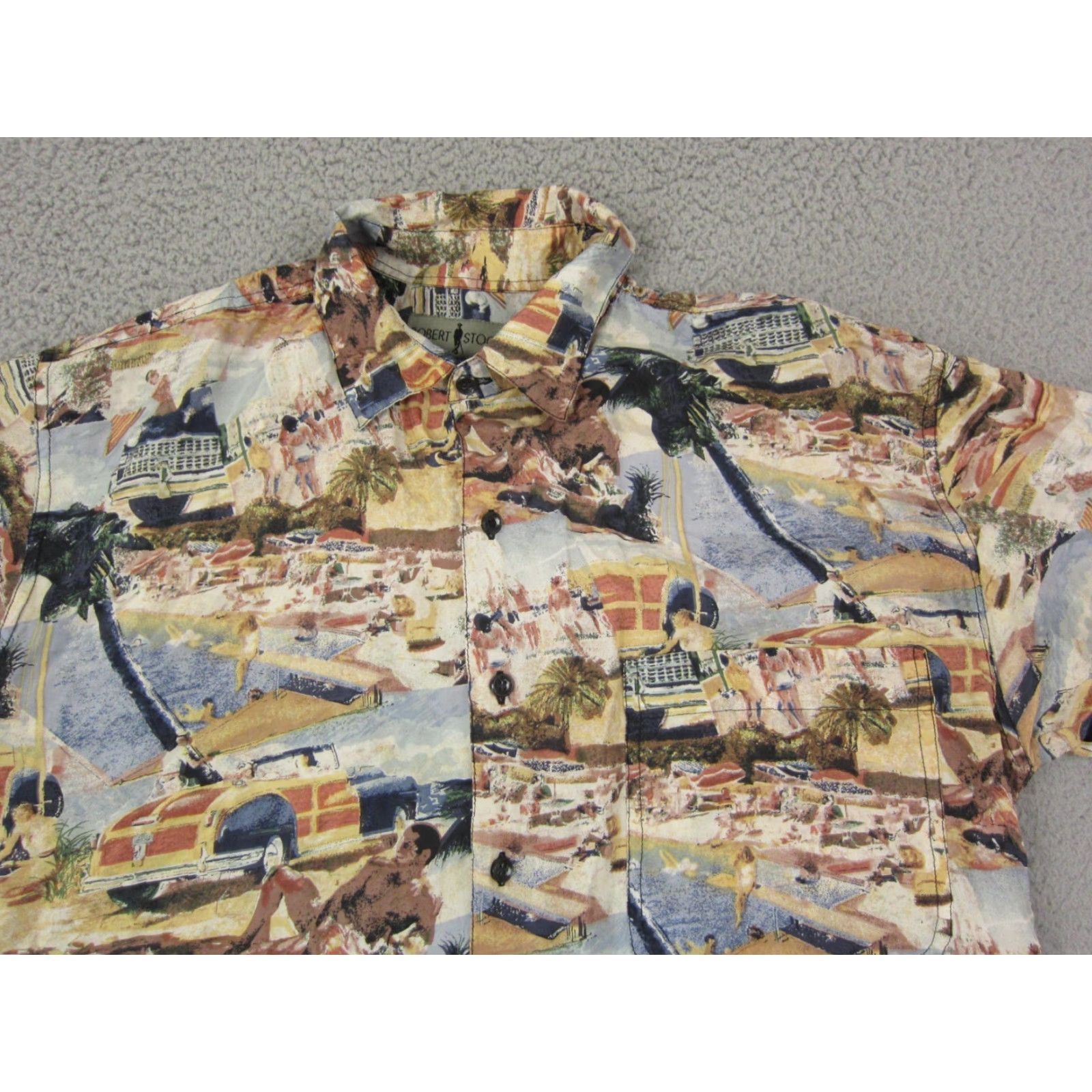 Vintage VINTAGE Robert Stock Shirt Mens S Blue 100% Silk Button-Up Collared Short Sleeve Hawaiian Summer Cities Camp Floral Print Size US S / EU 44-46 / 1 - 2 Thumbnail