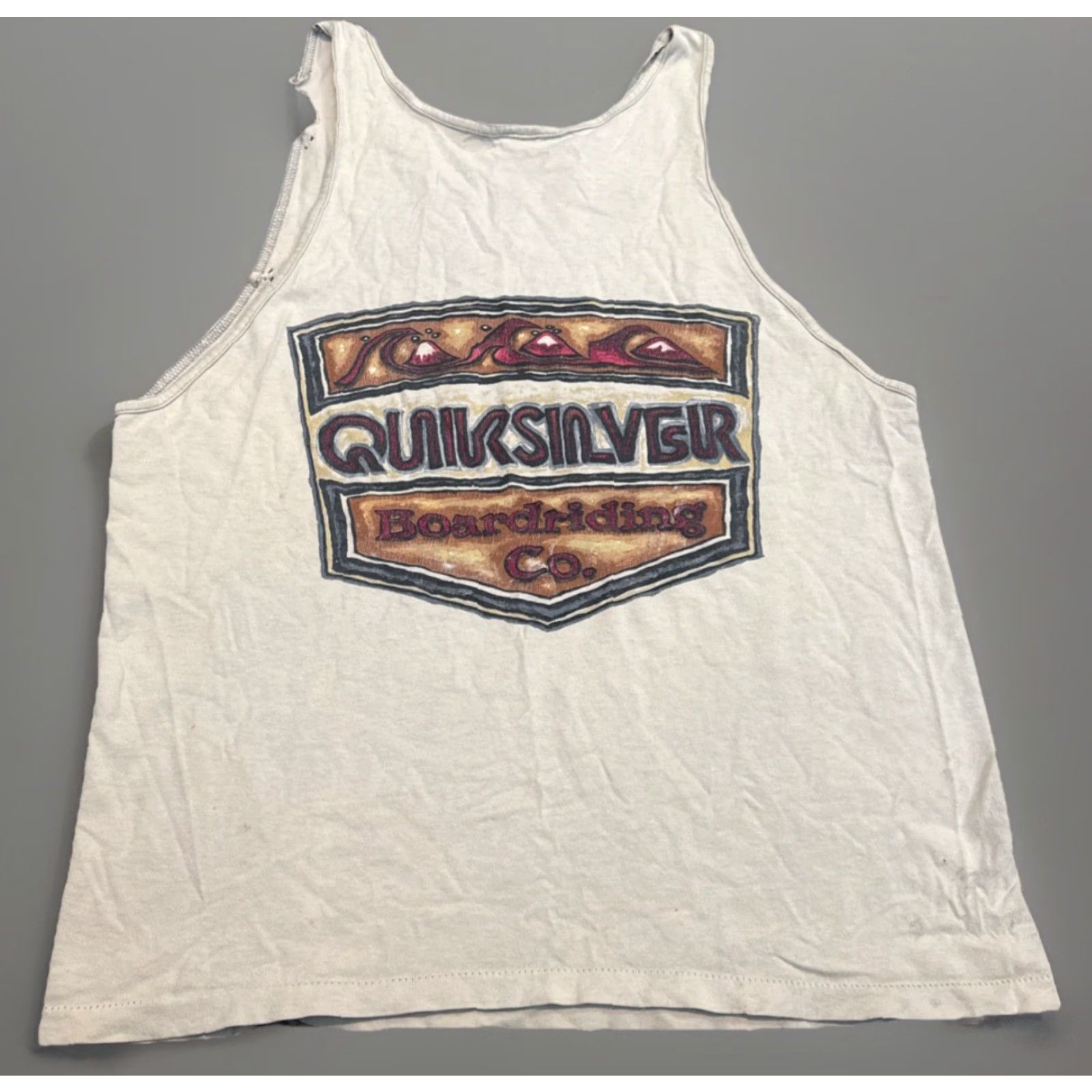 Quiksilver VINTAGE Quiksilver Boarding Co Surf Skate Tank Top Shirt 90s L Beige Mens Short Sleeve T-Shirt Size US L / EU 52-54 / 3 - 3 Thumbnail