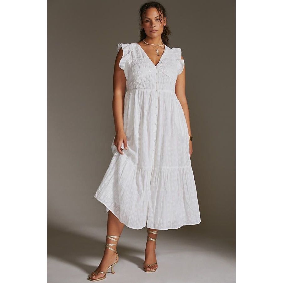 New Anthropologie The Peregrine Midi Dress $160 XLP White