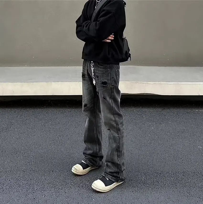 Designer × Japanese Brand Black ripped washed and distressed baggy denim pants Size US 33 - 6 Thumbnail