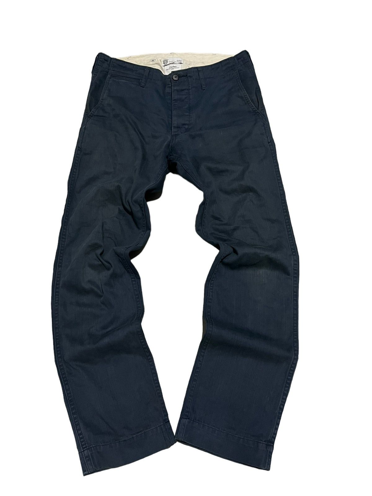 image of Visvim Buckle Back Herringbone Chino Pants in Charcoal Grey, Men's (Size 31)