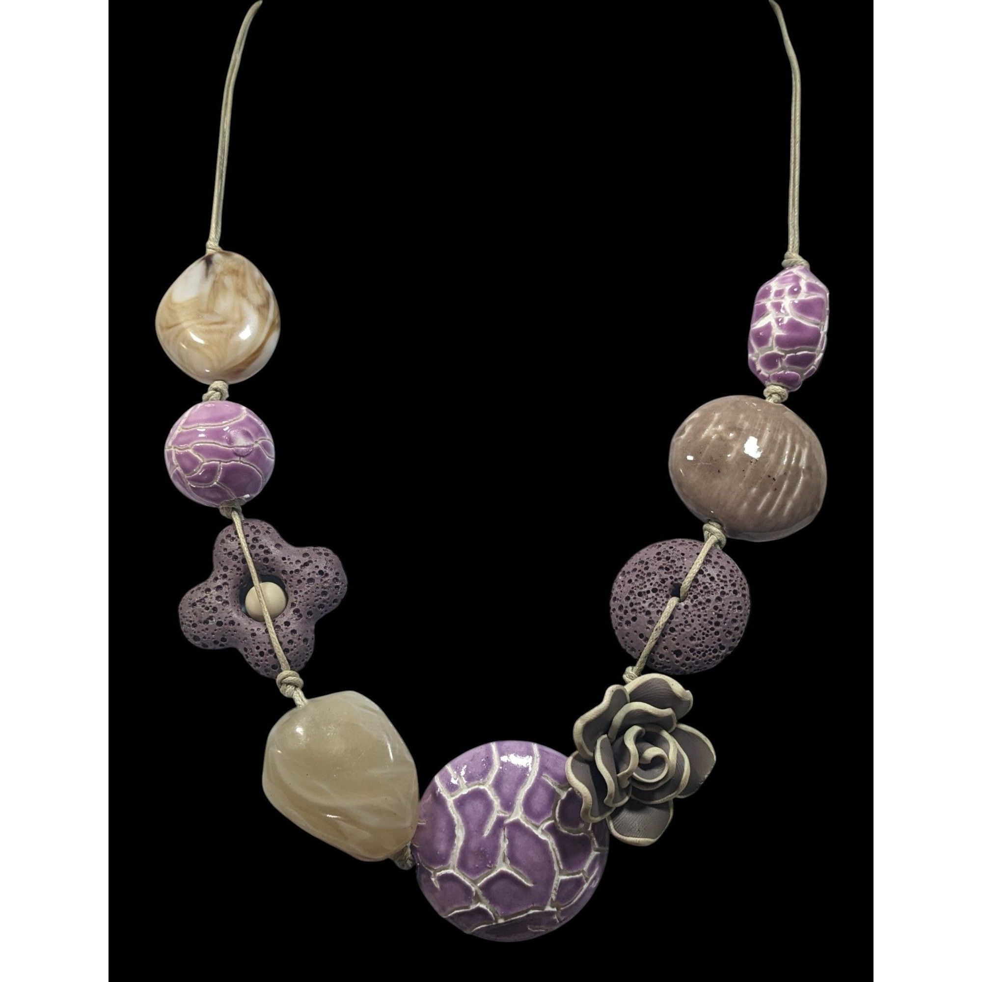 Other Cottagecore Floral Purple And Grey Mixed Media Statement Nec Size ONE SIZE - 2 Thumbnail