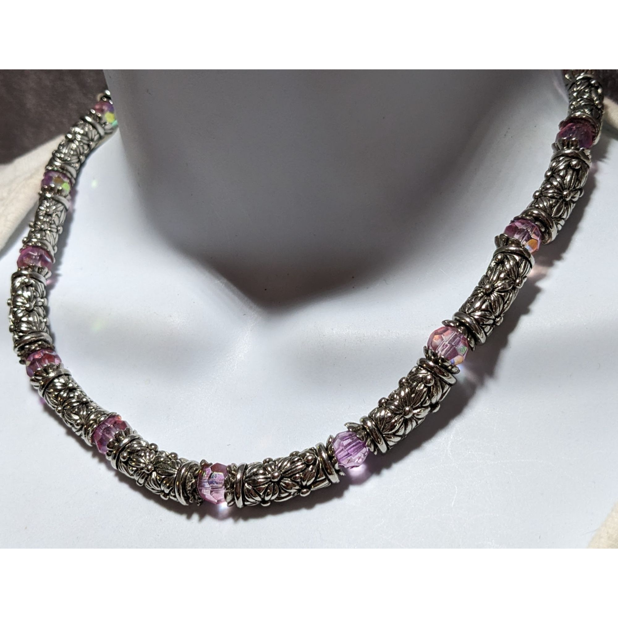 Other Silver Floral Pink Aurora Borealis Necklace Size ONE SIZE - 8 Thumbnail