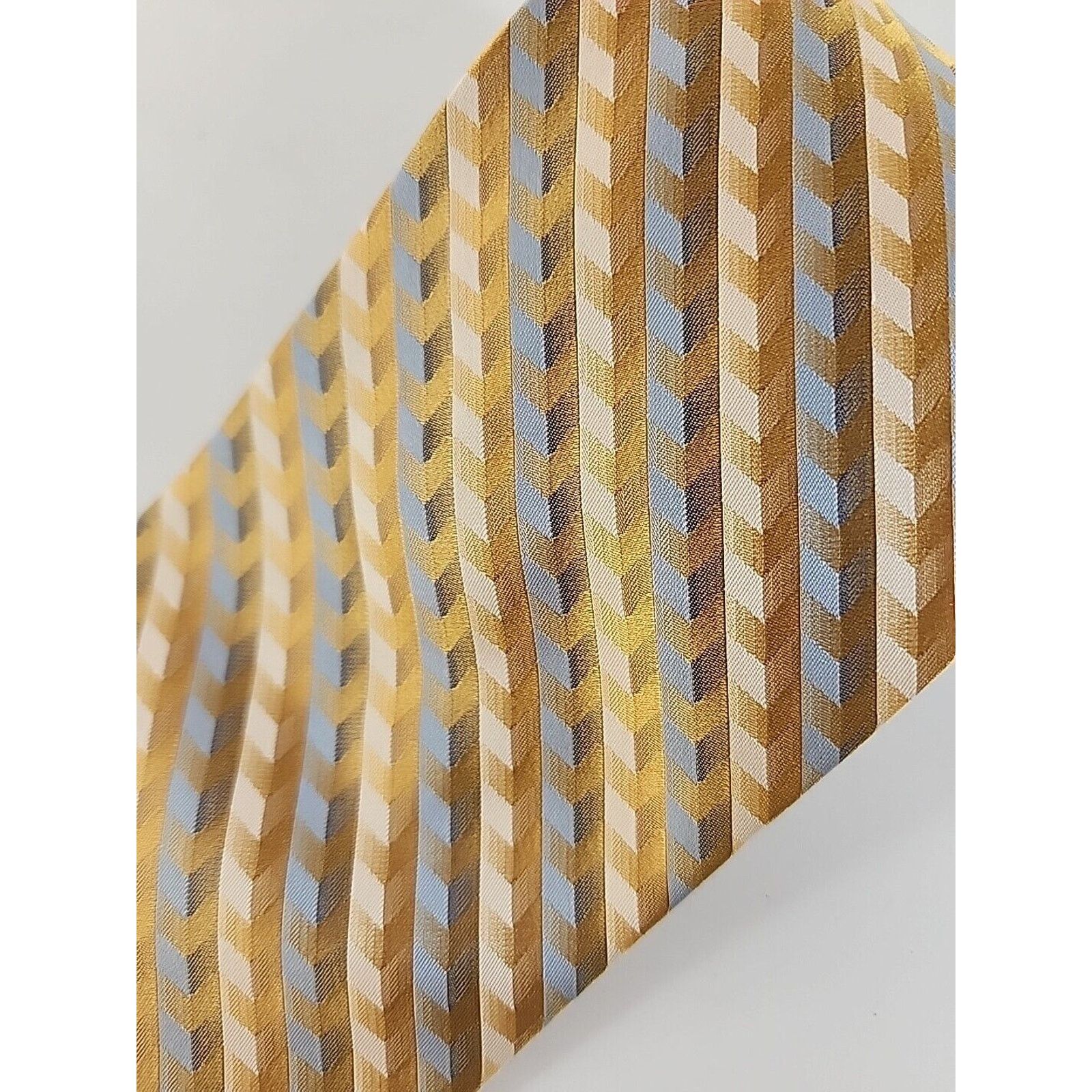 Stanley Blacker Stanley Blacker Gold and Blue Striped Silk Necktie Like New Size ONE SIZE - 3 Thumbnail