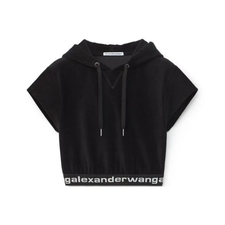 Alexander Wang Alexander Wang Black Logo Crop Hooded Sweatshirt - Size XS / US 0-2 / IT 36-38 - 1 Thumbnail