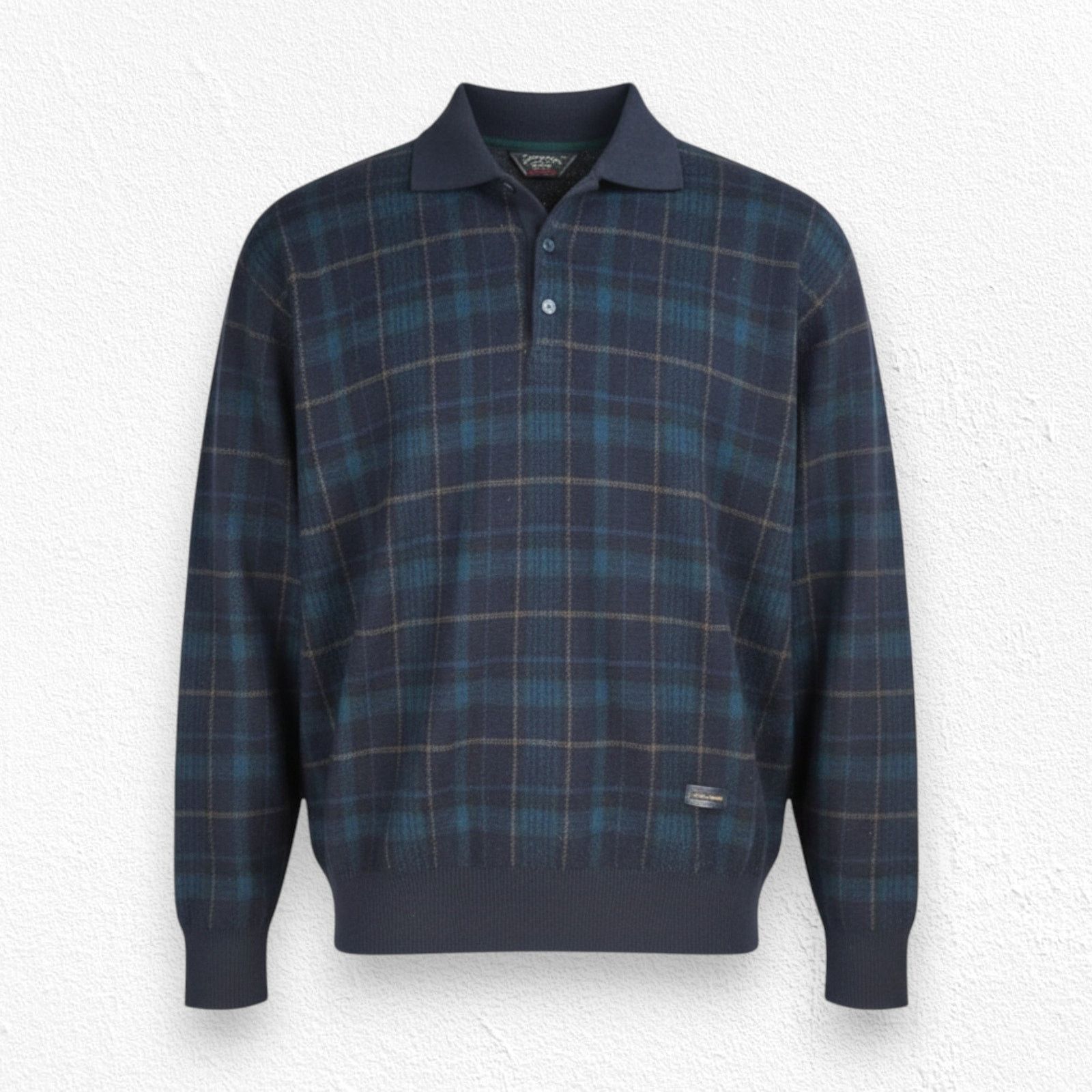 Vintage Paul & Shark Navy Plaid Wool Rugby Sweater Size XL