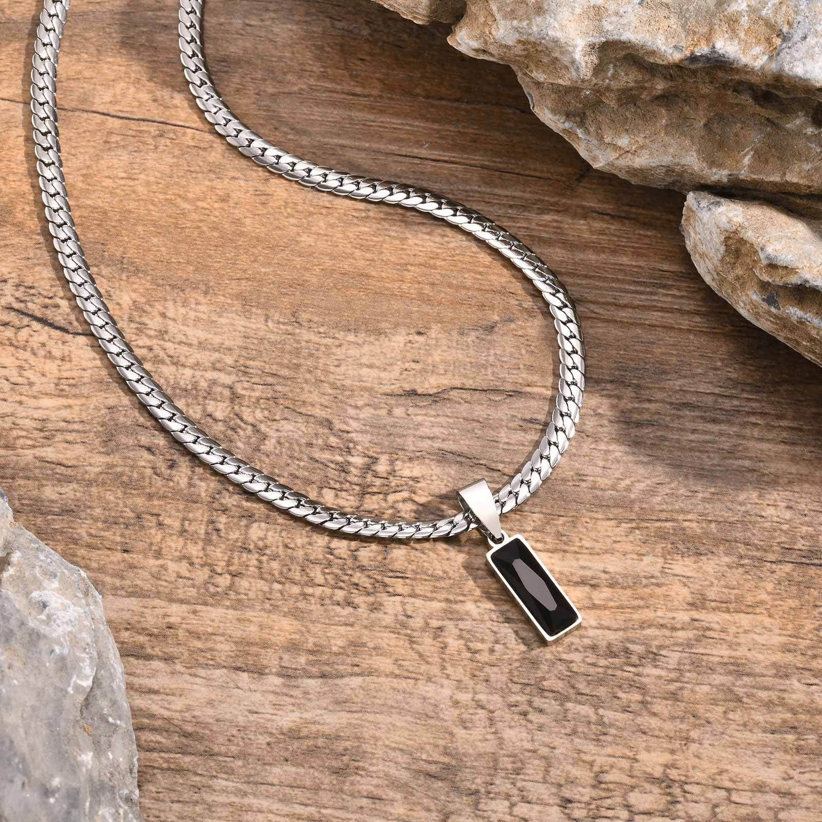Other Black Stone Stainless Steel Flat Cuban Chain Necklace Size ONE SIZE - 2 Thumbnail