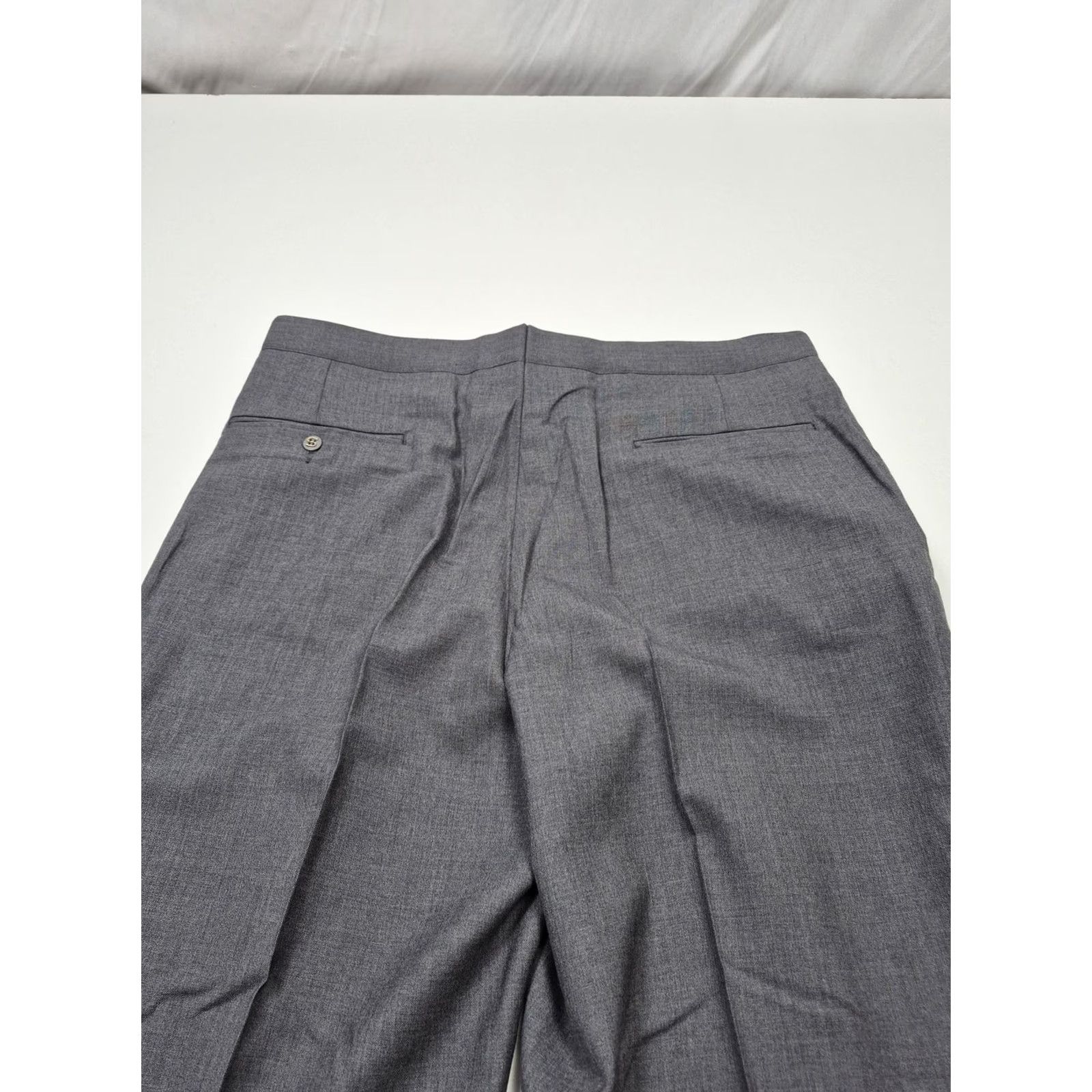 Vintage Sansabelt Dress Pants Mens 36x36 Gray Wool Pleated Straight Unhemmed Mens Dress Pants Wool Solid Gray 36 Inseam 36 In Front Zip Button Tab Pockets Size US 36 / EU 52 - 6 Thumbnail