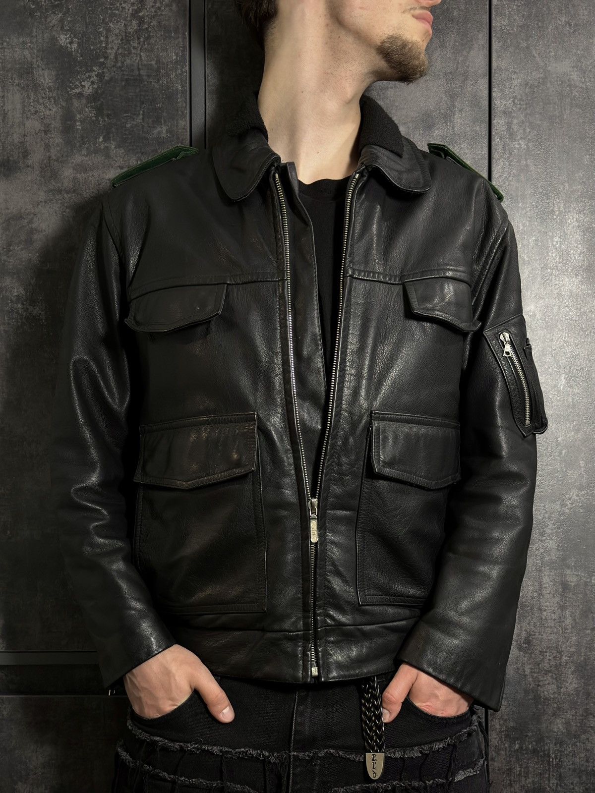 Vintage Crazy Vintage 90s Polizei Leather Aviator Jacket Vetements Size US L / EU 52-54 / 3 - 8 Thumbnail