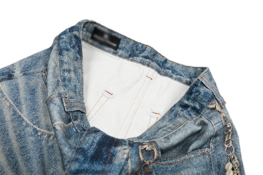 Japanese Brand × Vintage Men's distressed ripple chain loose straight washed jeans Size US 32 / EU 48 - 3 Thumbnail