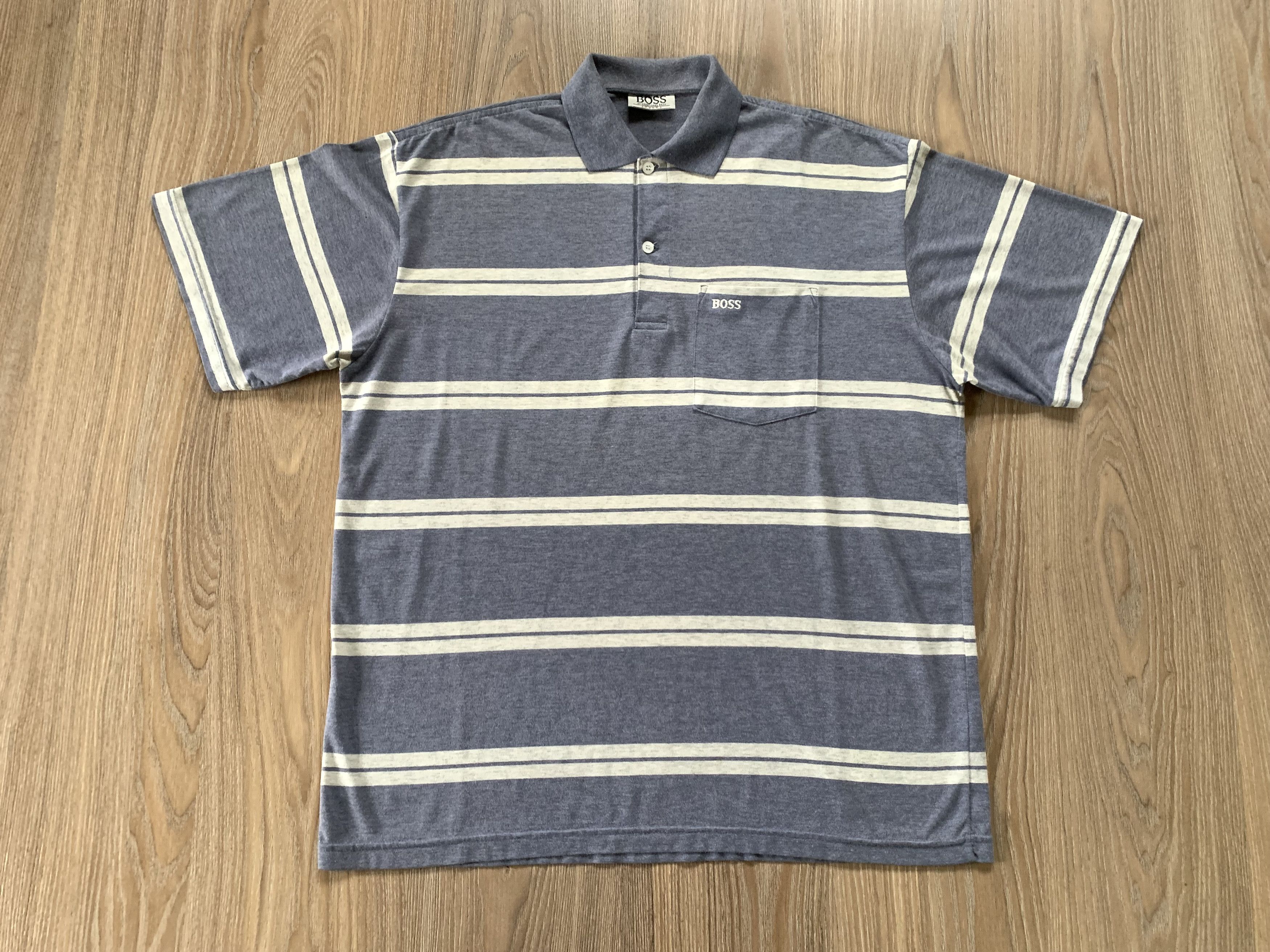 Hugo Boss Vintage Hugo Boss Grey Stripe Cotton T Shirt Size US L / EU 52-54 / 3 - 2 Thumbnail