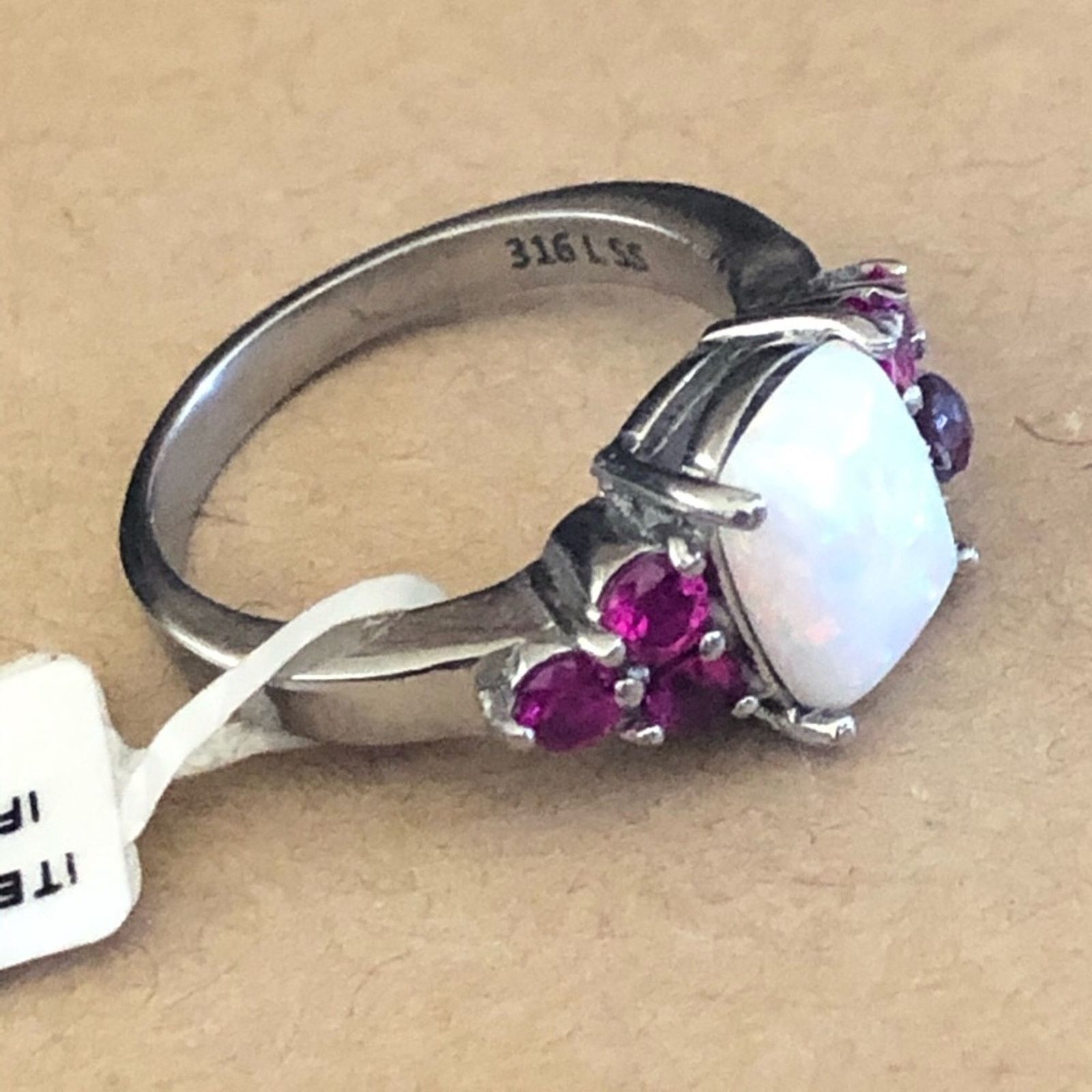 Jewelry Australian opal rhodolite garnet 316LSS ring 8 Size ONE SIZE - 1 Thumbnail